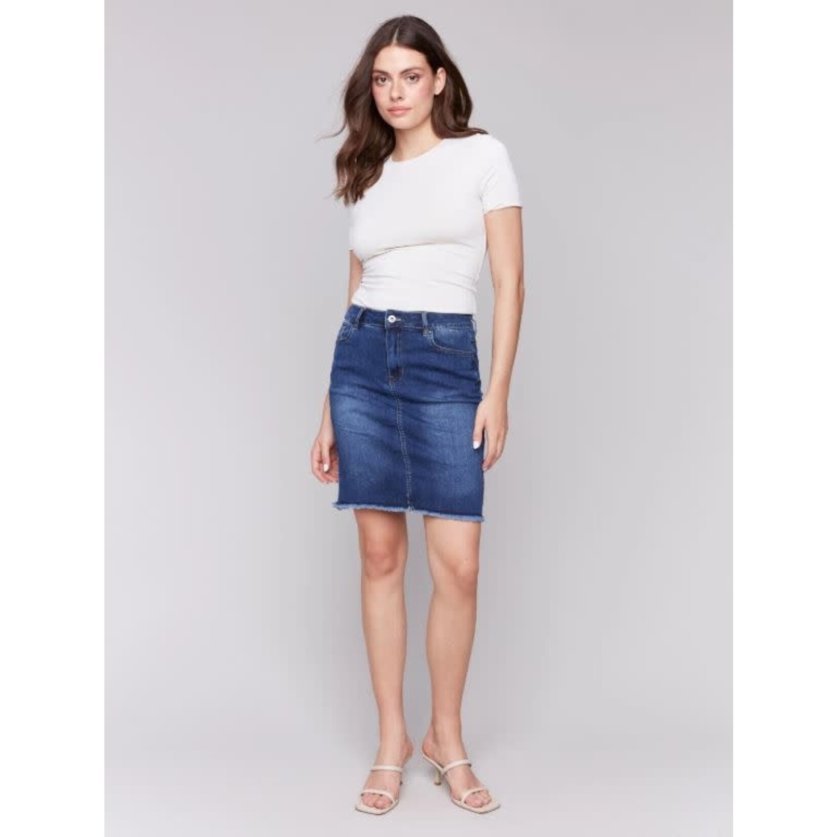 Charlie B Frayed Hem Denim Skirt
