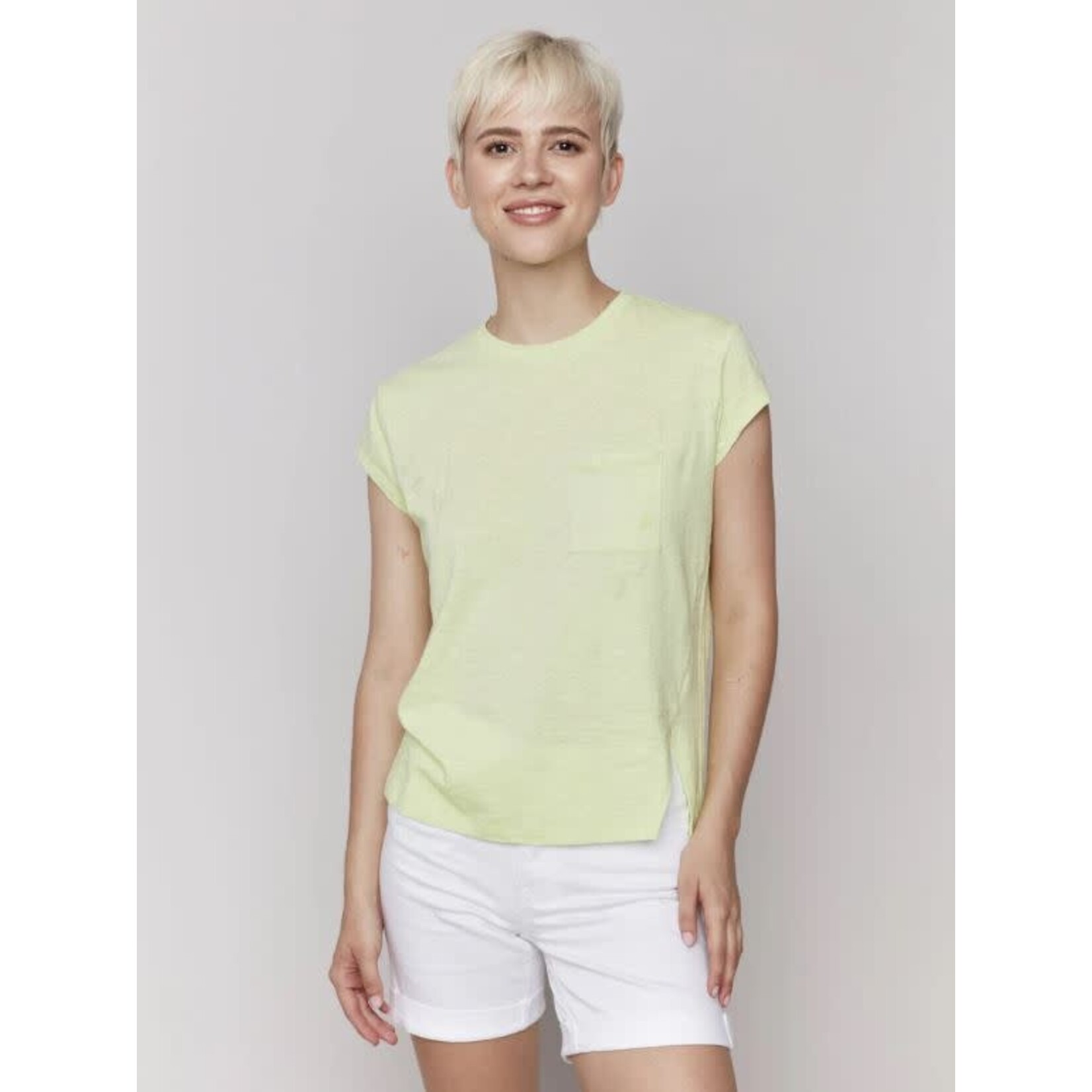 Charlie B Cap Sleeve Tee With Pocket And Slit