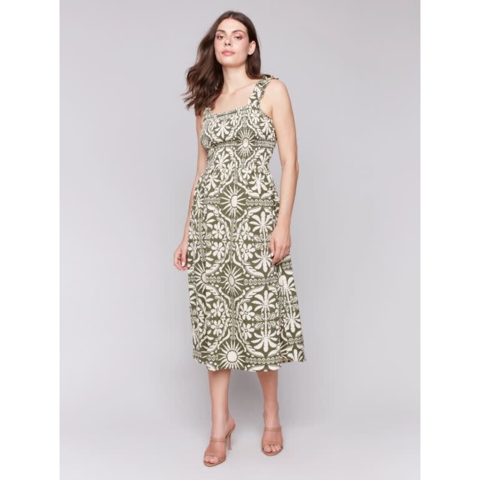 Charlie B Printed Sleeveless Dress With Shirring