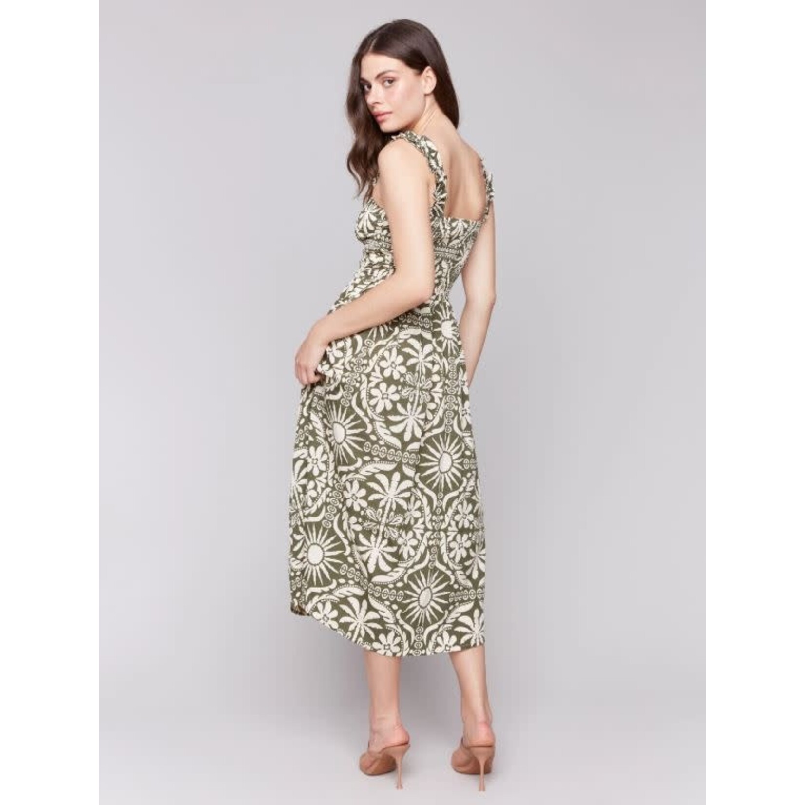 Charlie B Printed Sleeveless Dress With Shirring