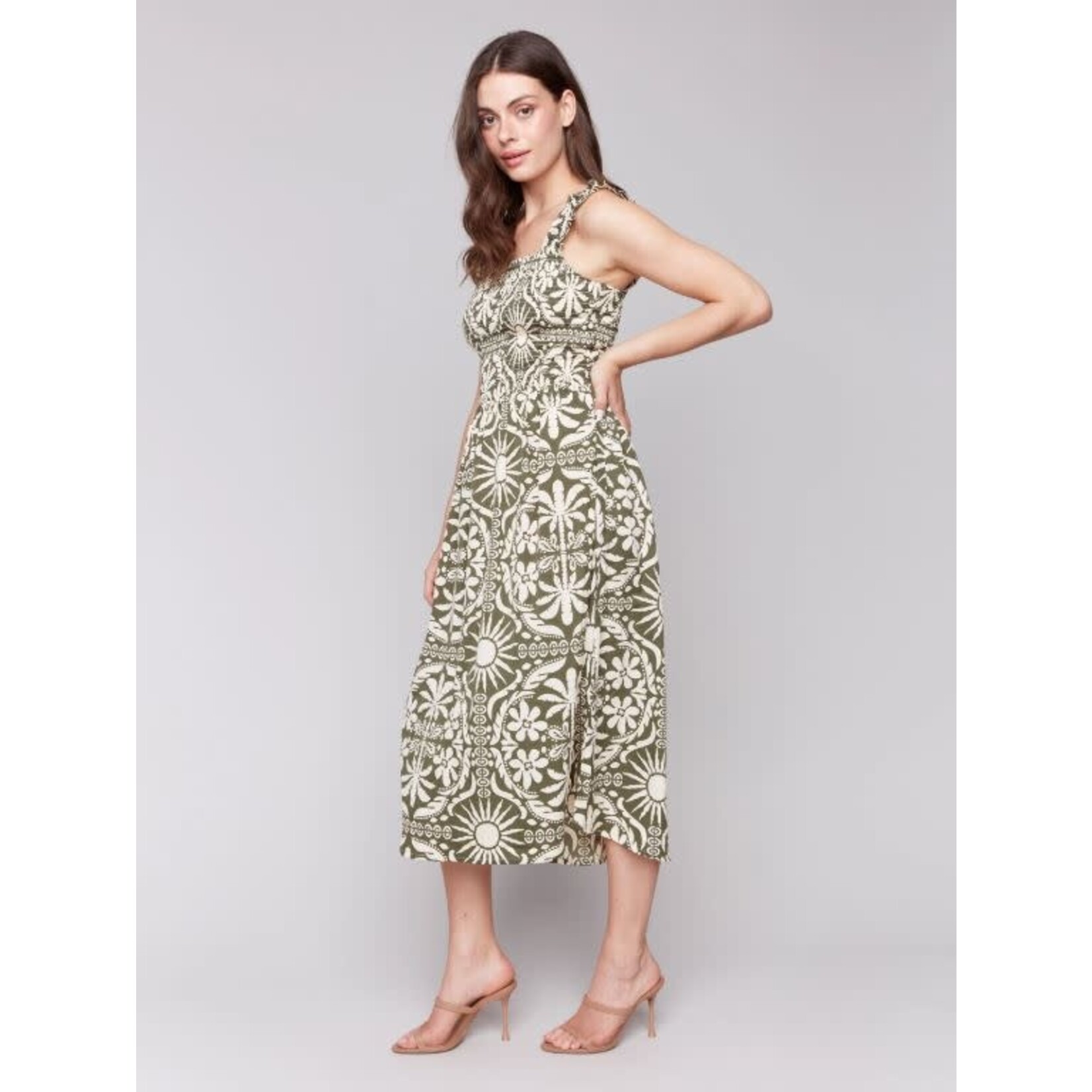Charlie B Printed Sleeveless Dress With Shirring