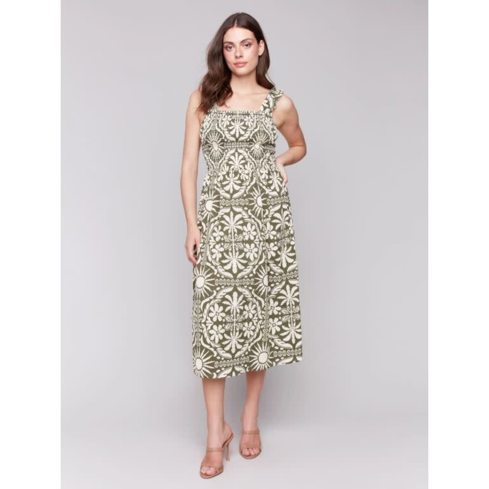 Charlie B Printed Sleeveless Dress With Shirring