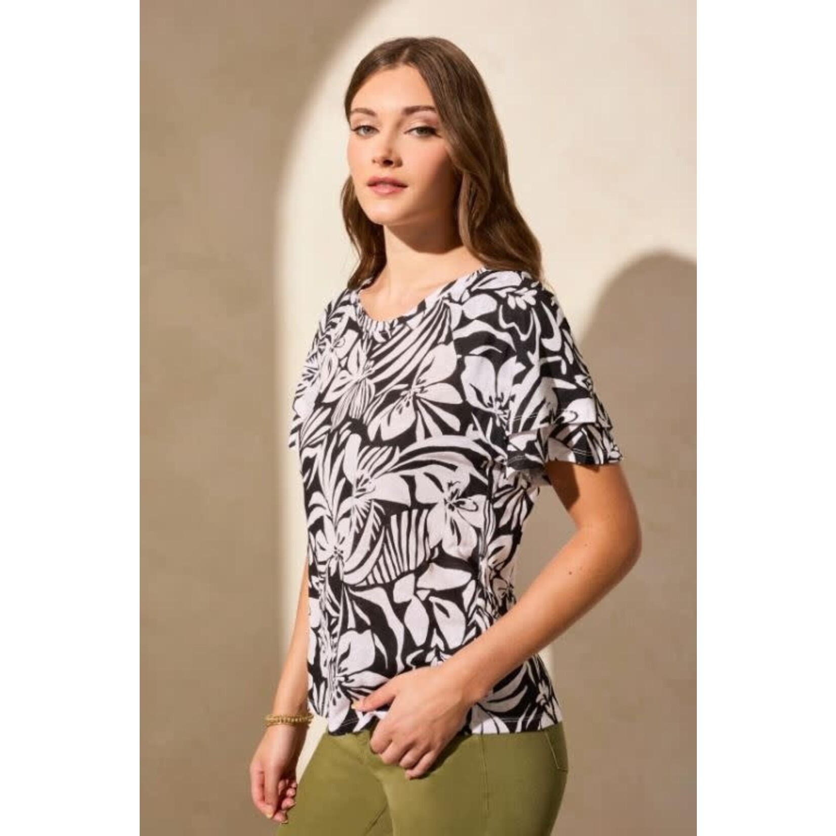 Tribal Ruffle Sleeve Top
