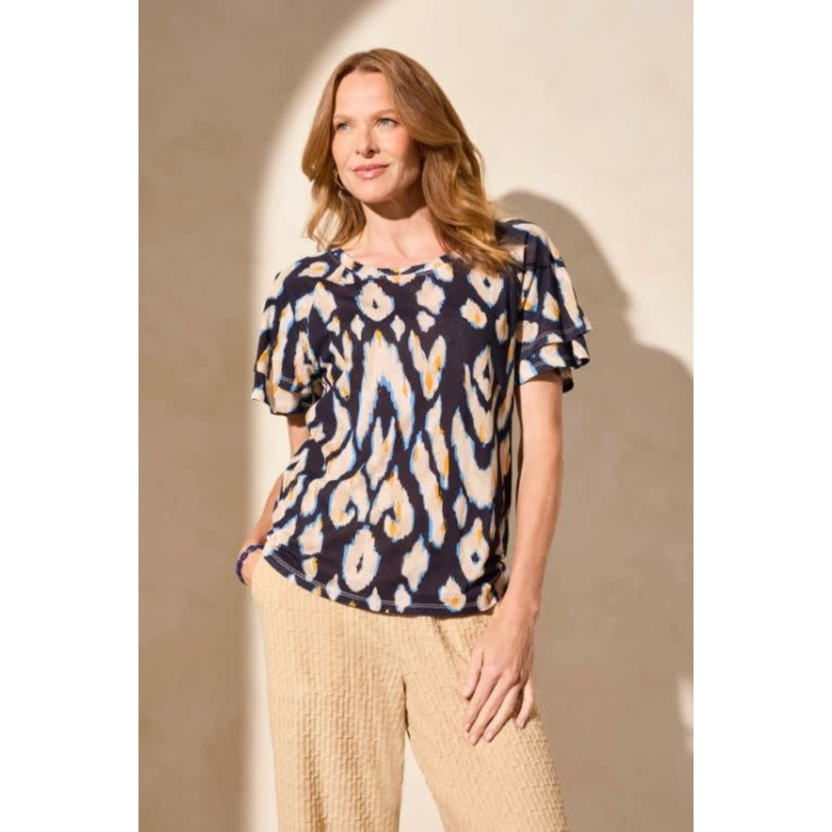 Tribal Ruffle Sleeve Top