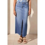 Tribal Full Length Denim Skirt With Slit