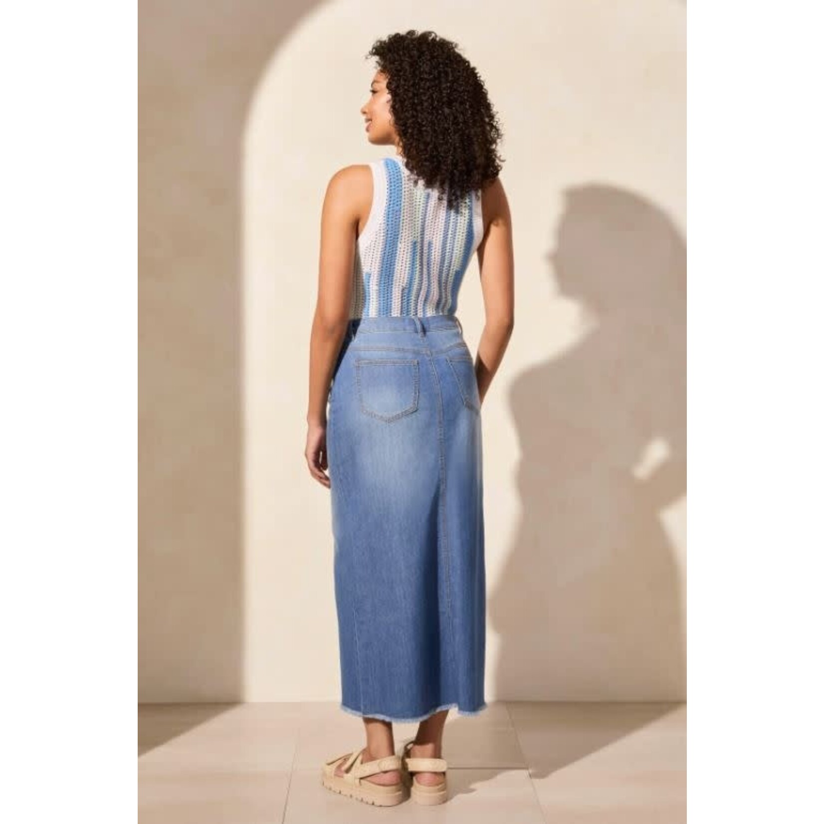 Tribal Full Length Denim Skirt With Slit