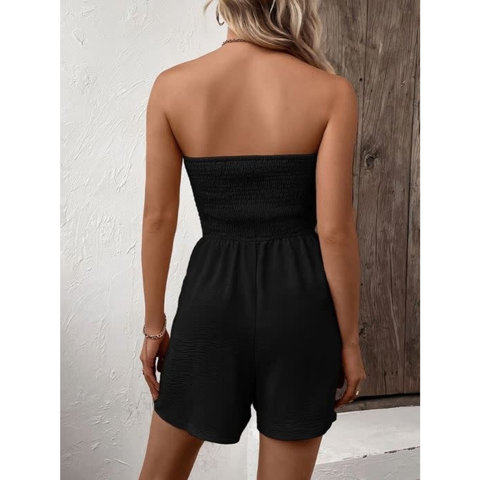ePretty Smocked Button Detail Romper Black