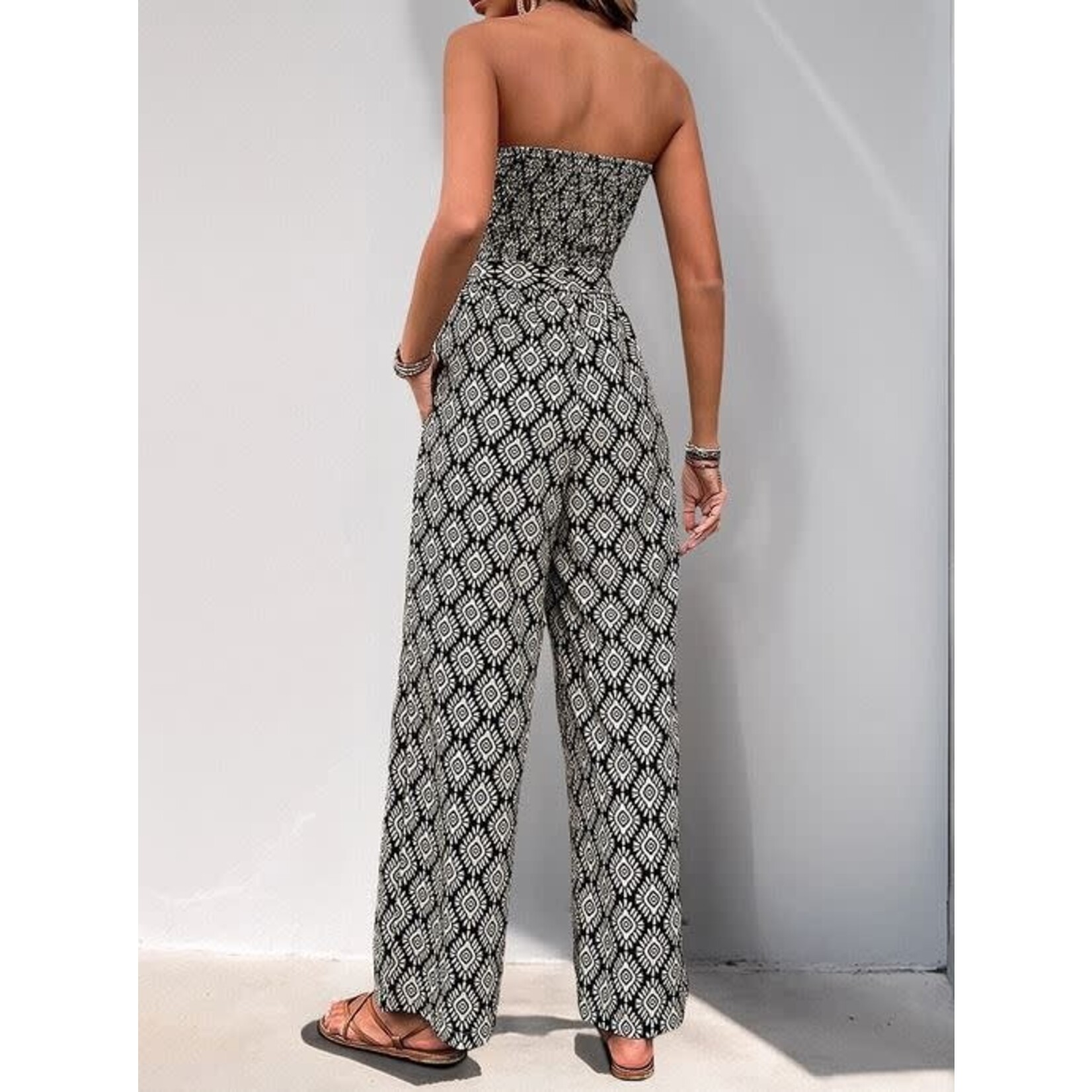 GGS Button Detail Printed Strapless Jumpsuit