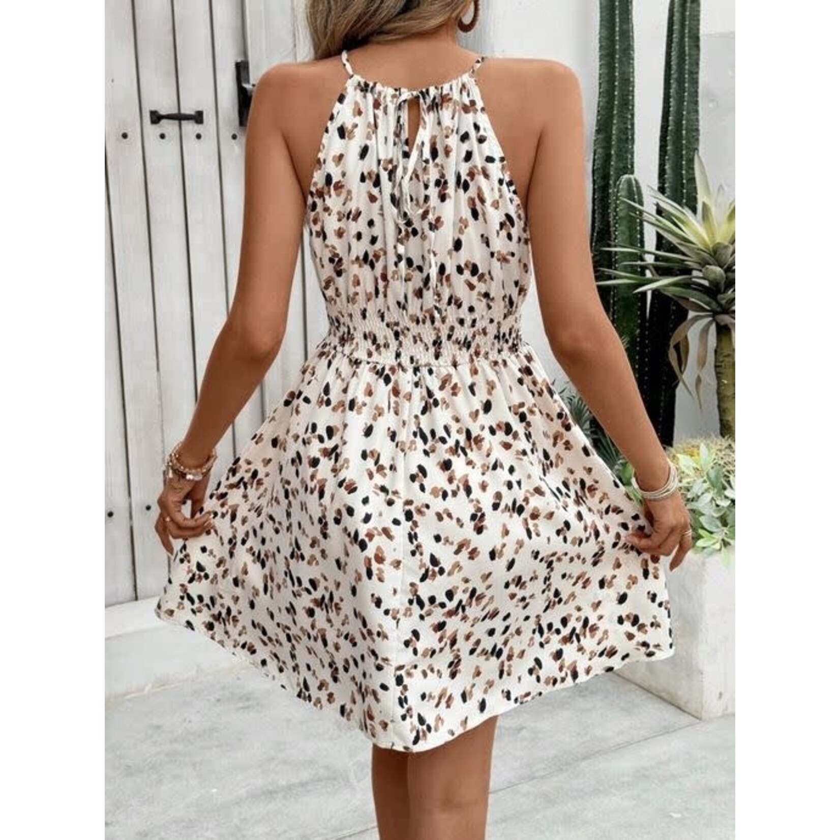 ePretty Cinched Waist Printed Halter Dress