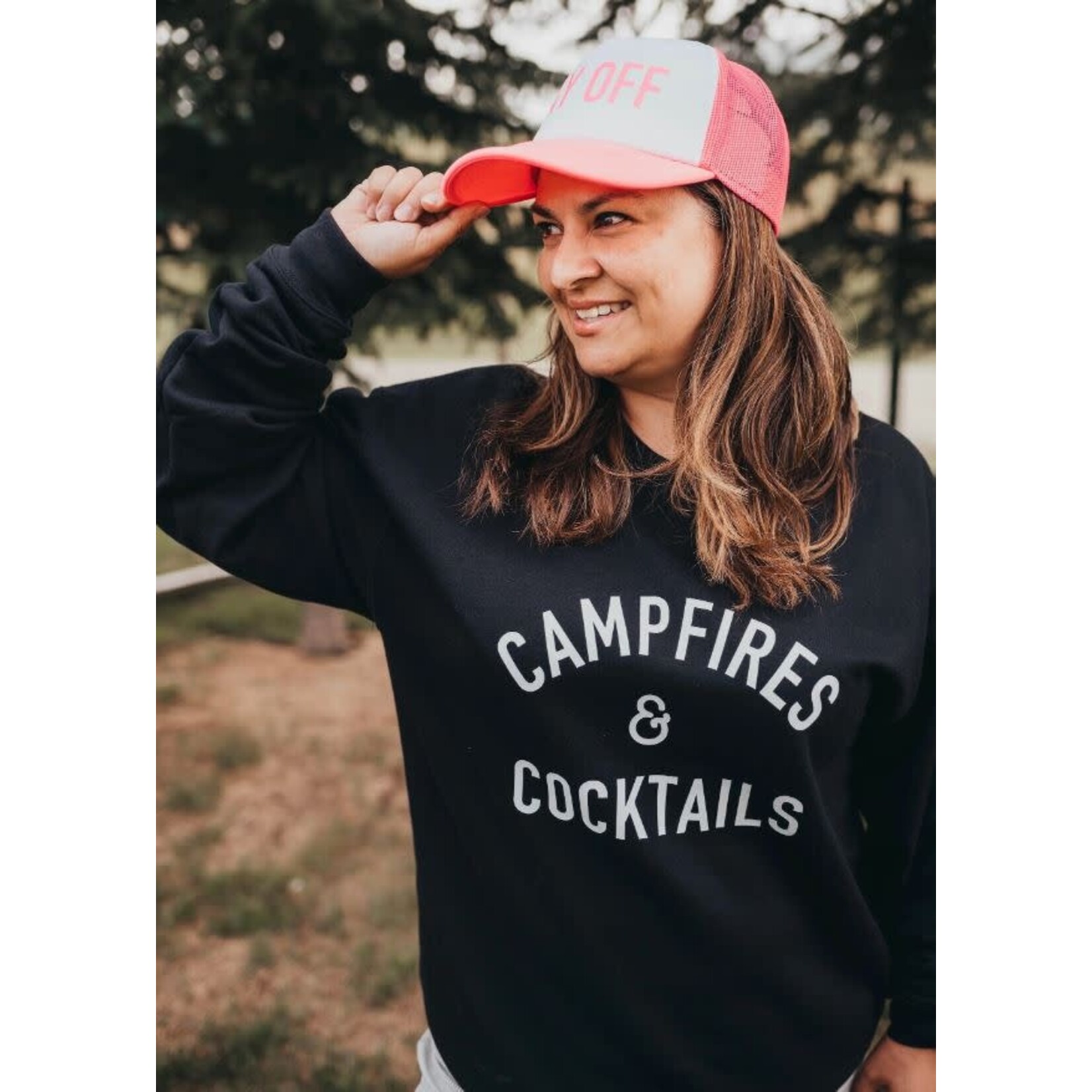 Blonde Ambition Campfires & Cocktails Cozy Crew Black