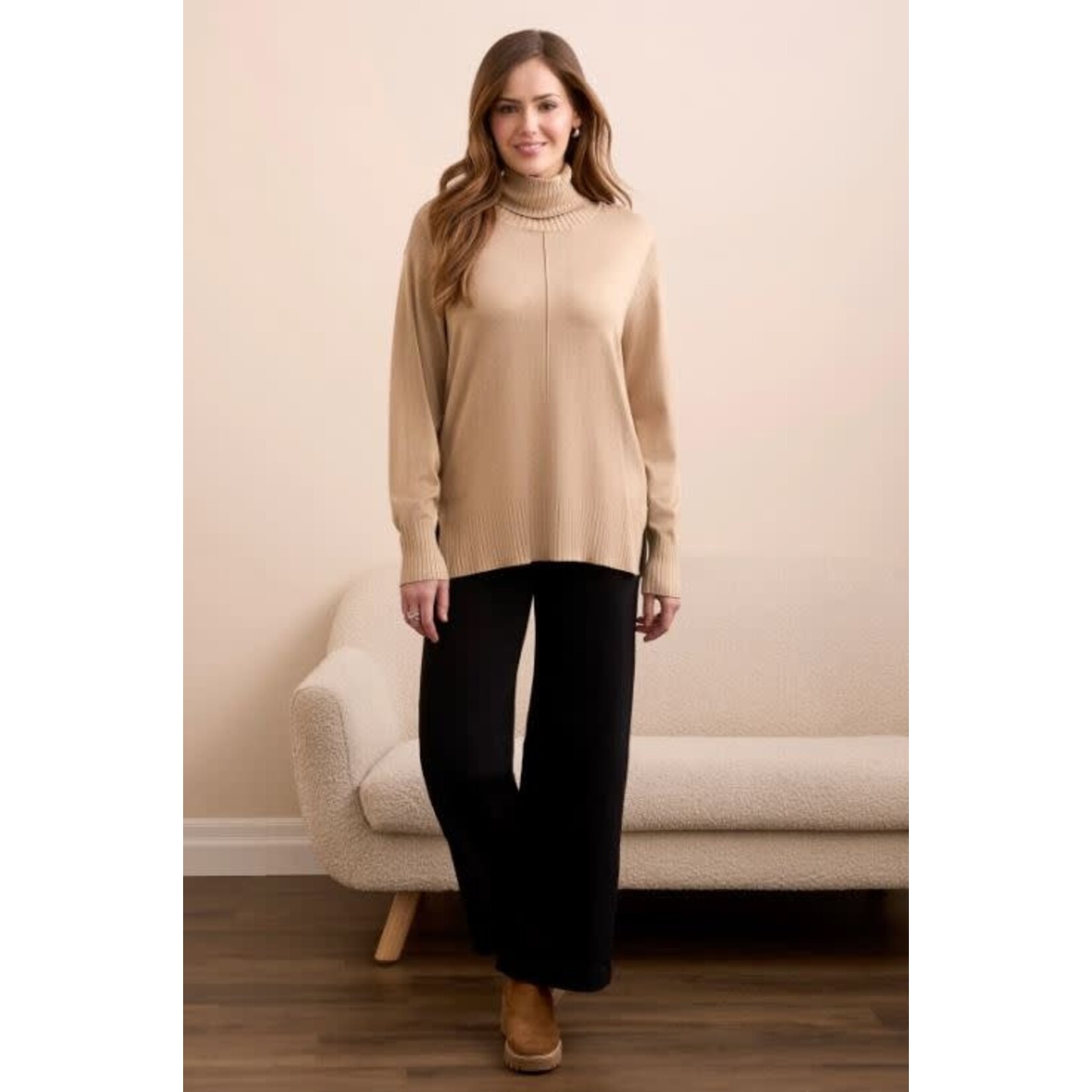 Tribal Drop Shoulder Turtleneck Sweater