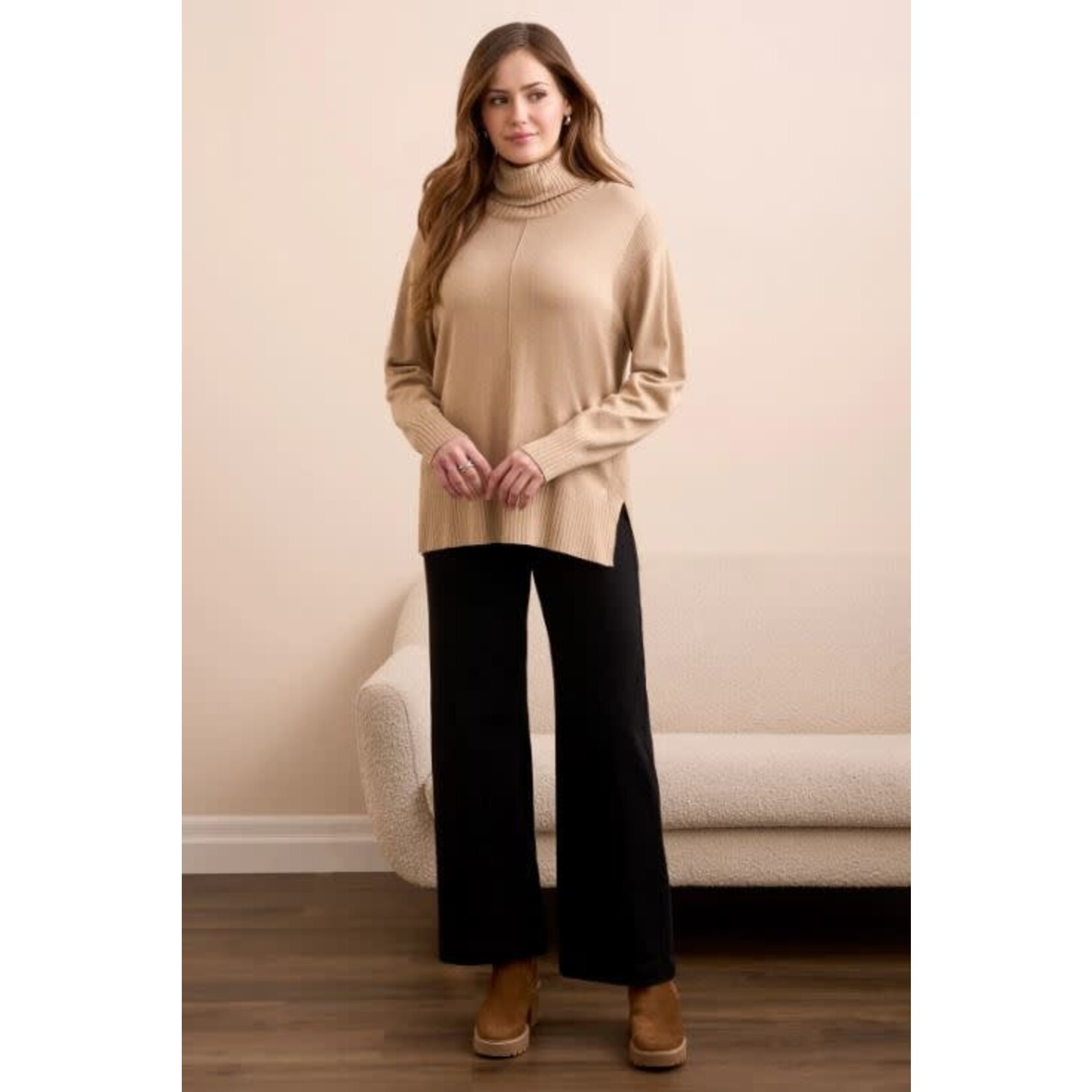 Tribal Drop Shoulder Turtleneck Sweater