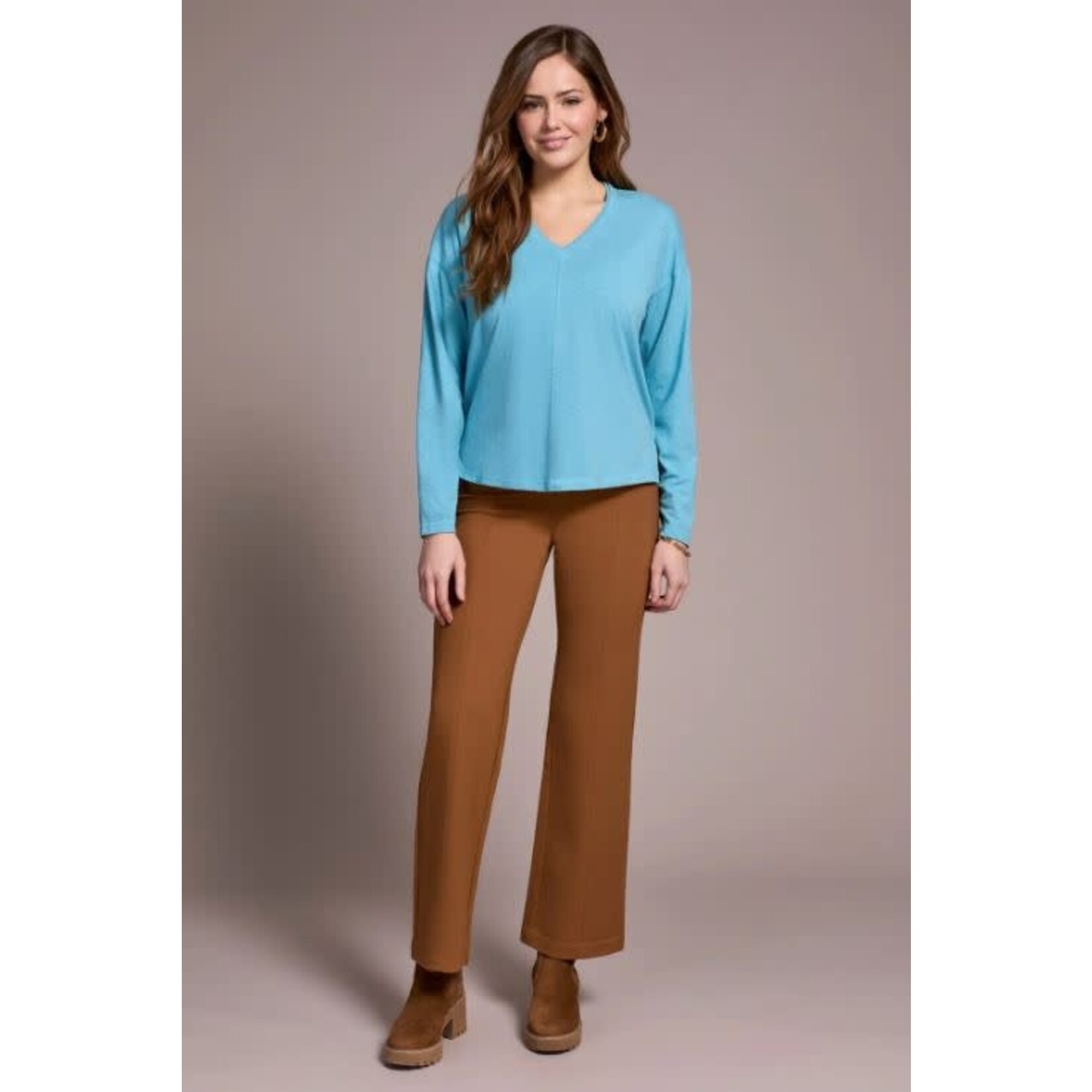 Tribal Slub Knit Flatlock V-Neck Top