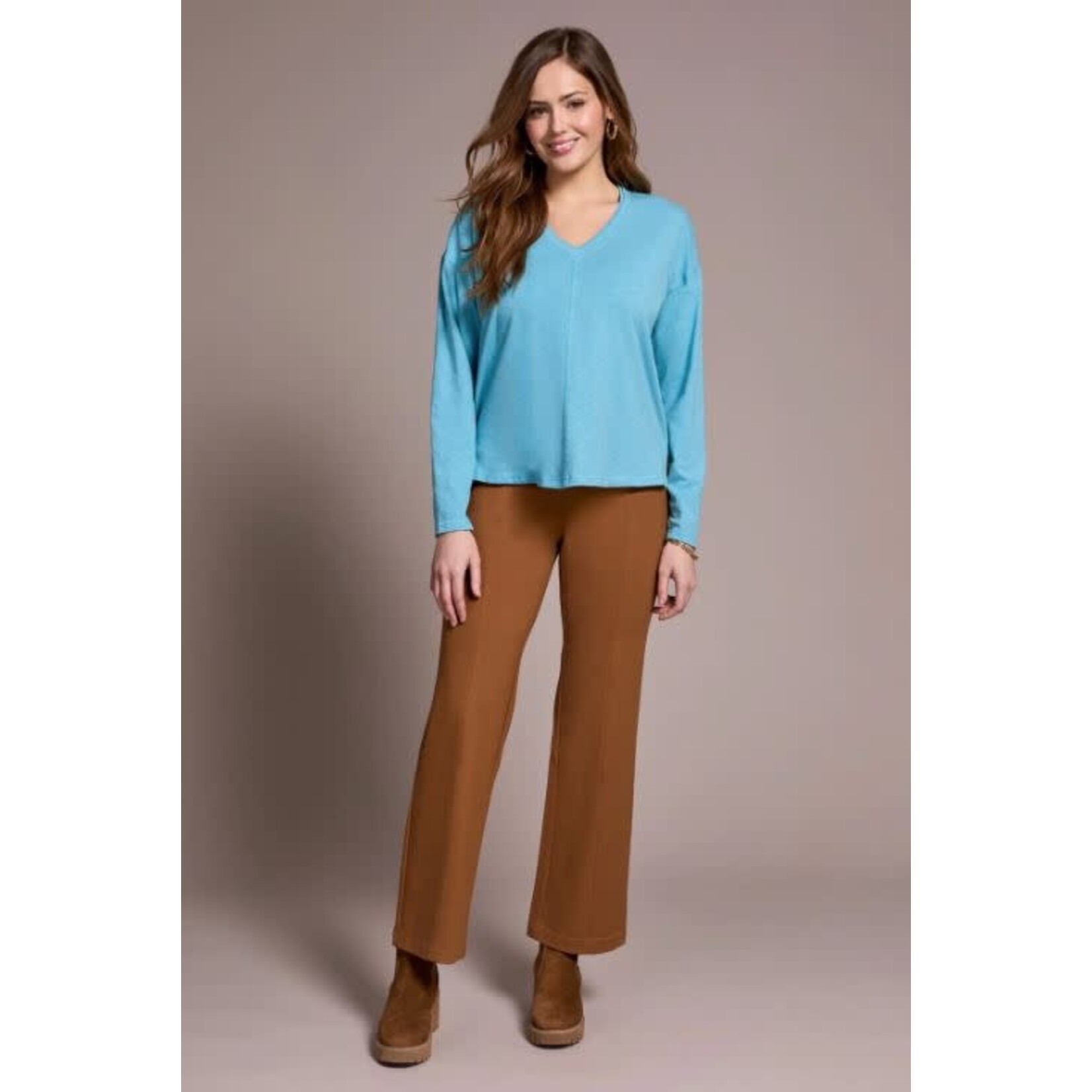 Tribal Slub Knit Flatlock V-Neck Top