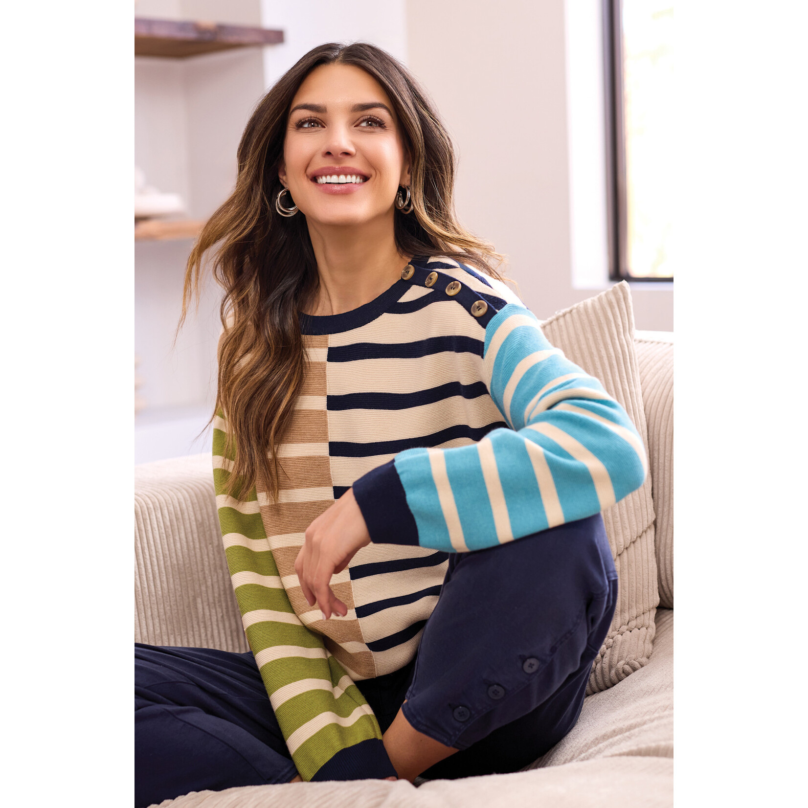 Tribal Button Detail Stripe Sweater
