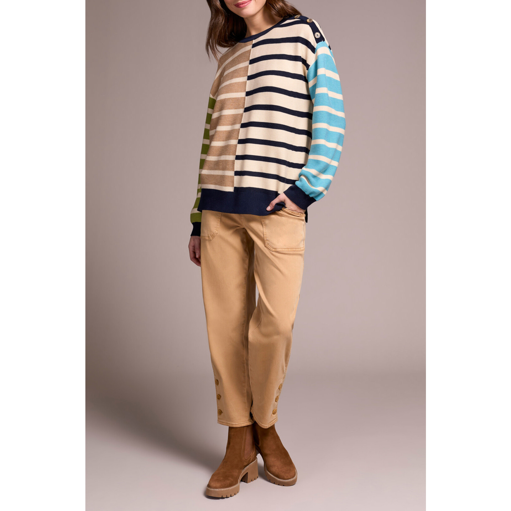 Tribal Button Detail Stripe Sweater