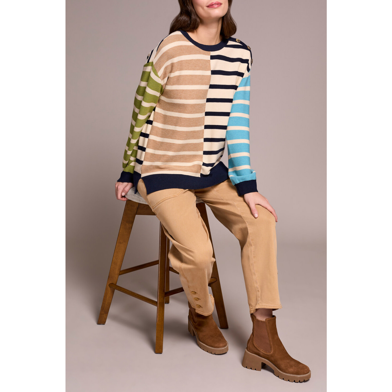 Tribal Button Detail Stripe Sweater