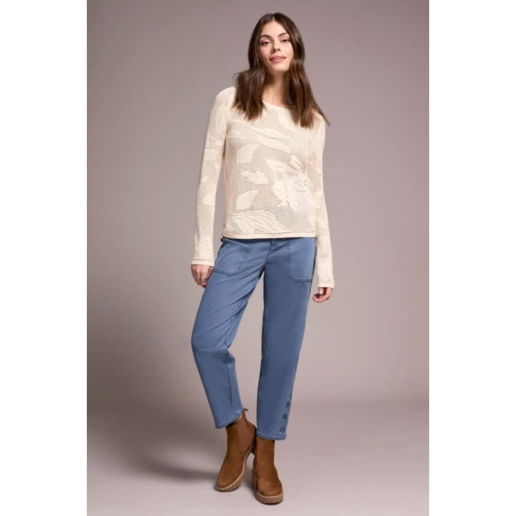 Tribal Mesh Jacquard Boat Neck Sweater