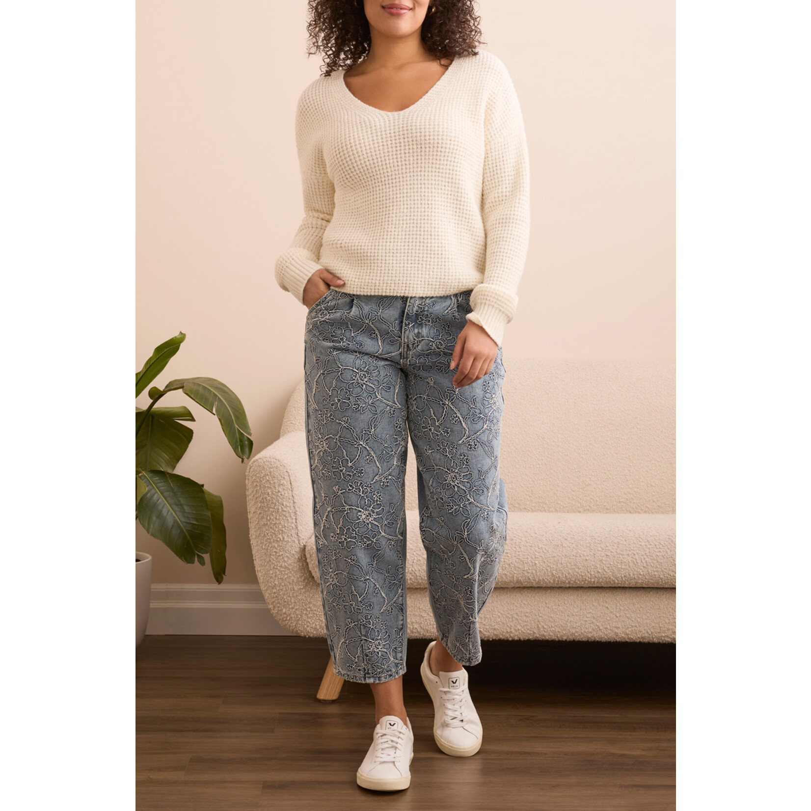 Tribal Drop Shoulder V-Neck Sweater