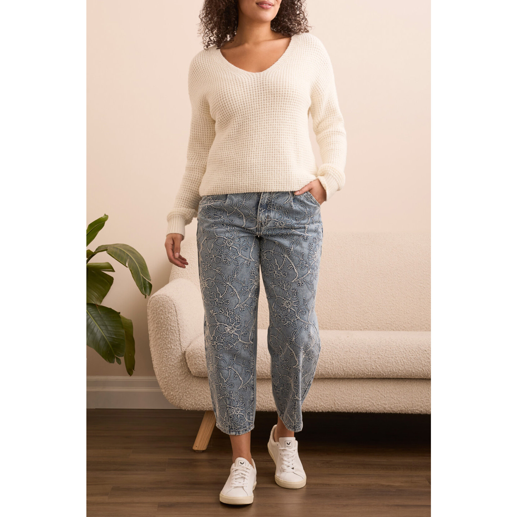 Tribal Drop Shoulder V-Neck Sweater