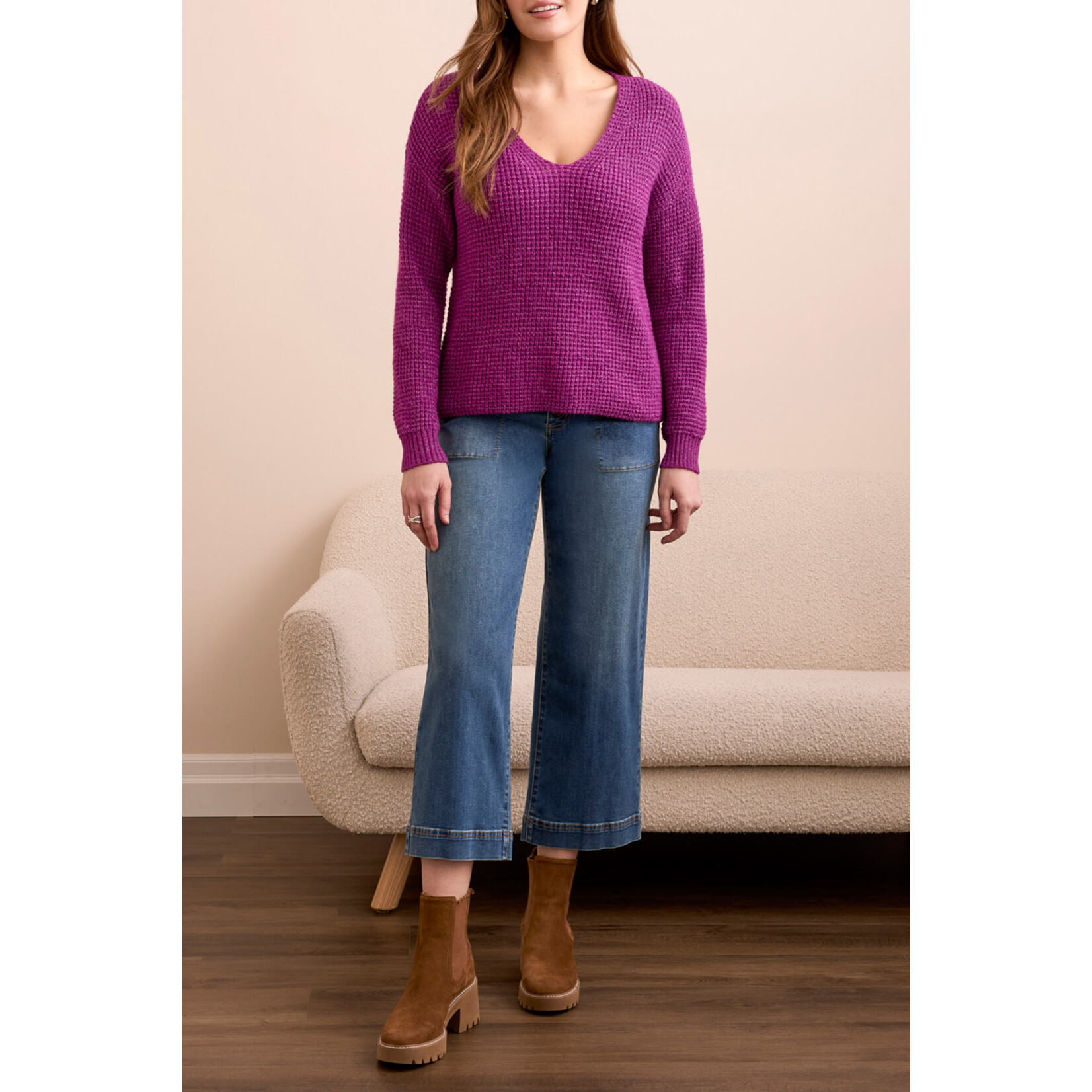 Tribal Drop Shoulder V-Neck Sweater