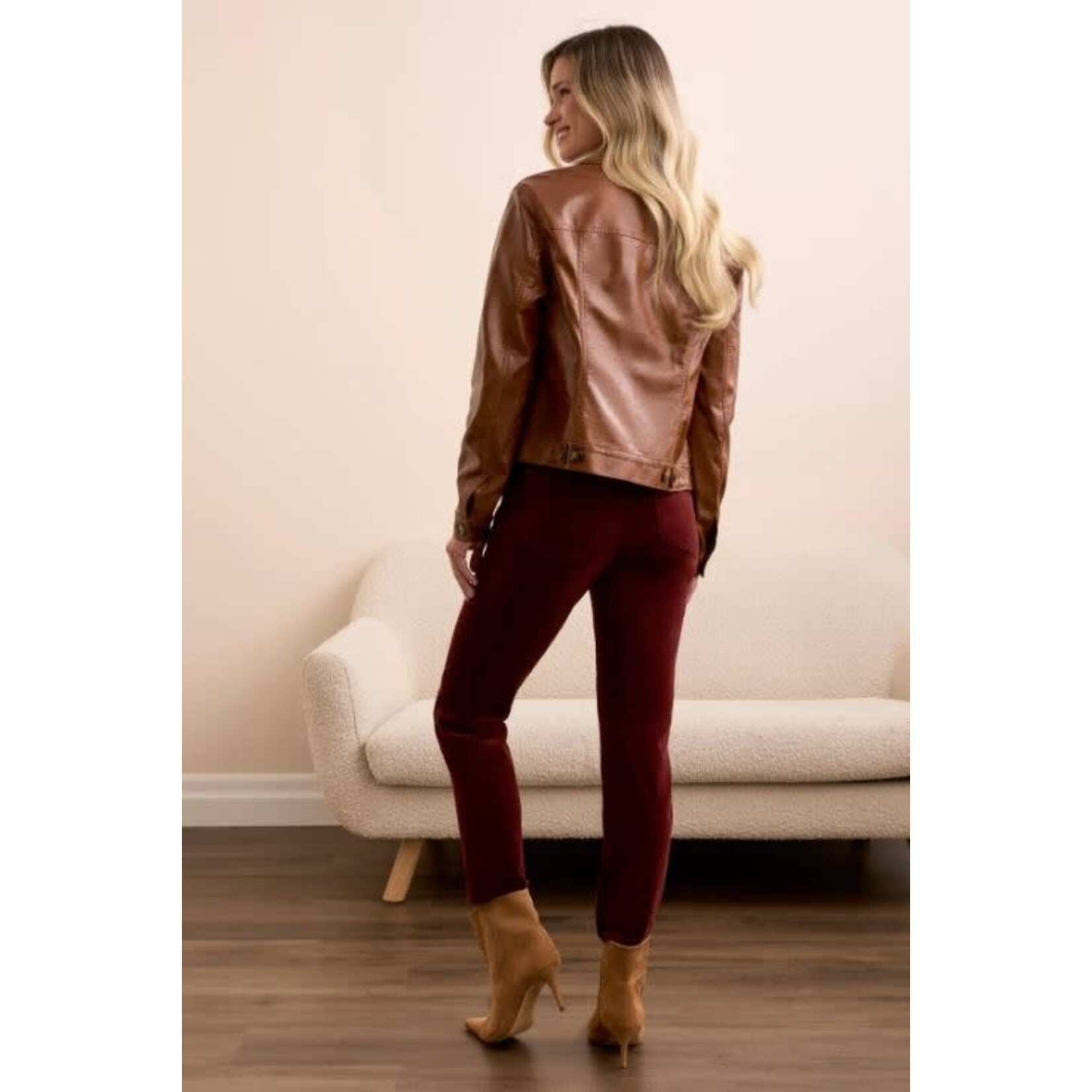 Tribal Faux Leather Collared Jacket