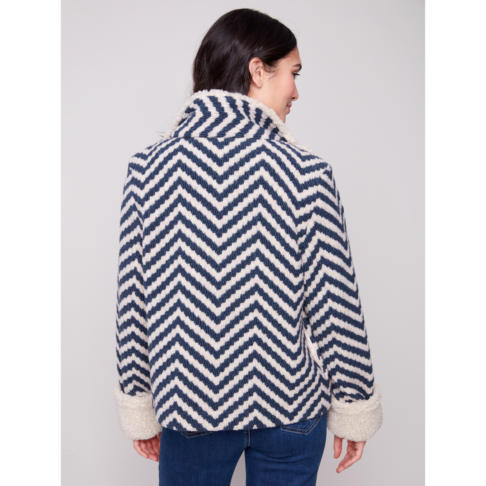 Charlie B Chevron Boucle Sherpa Trim Jacket