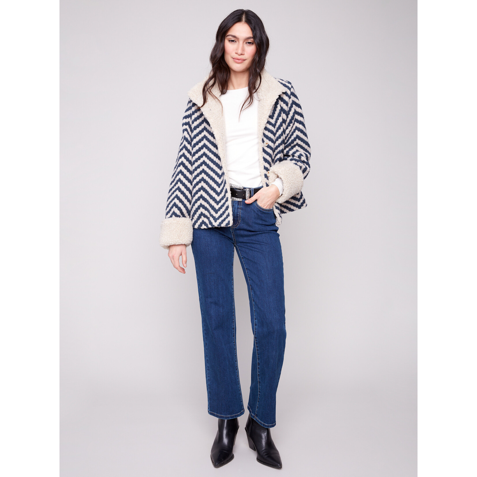 Charlie B Chevron Boucle Sherpa Trim Jacket