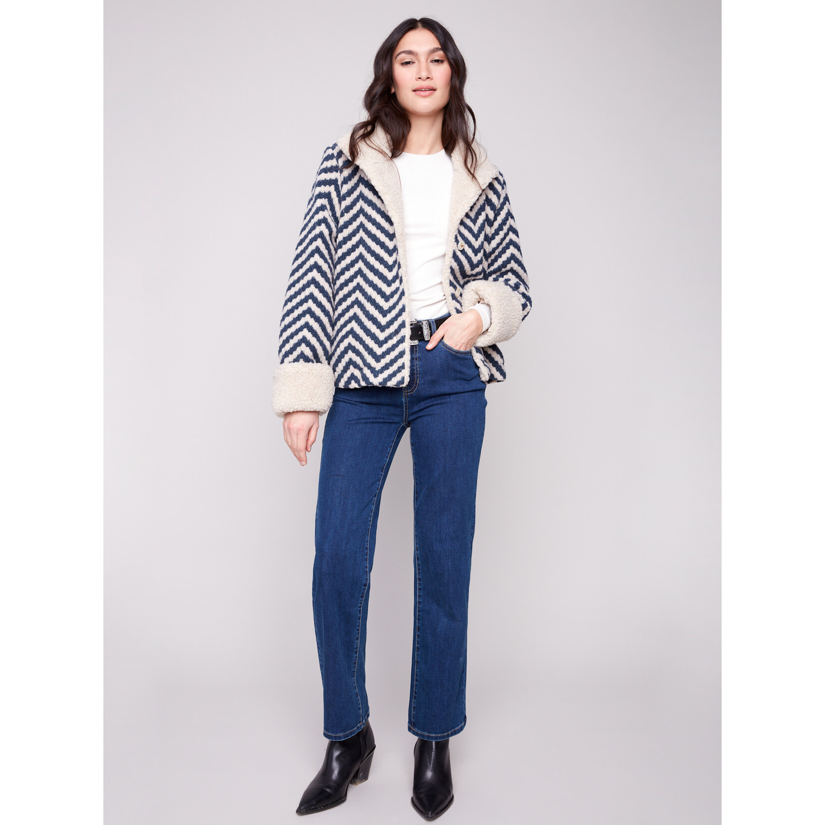 Charlie B Chevron Boucle Sherpa Trim Jacket