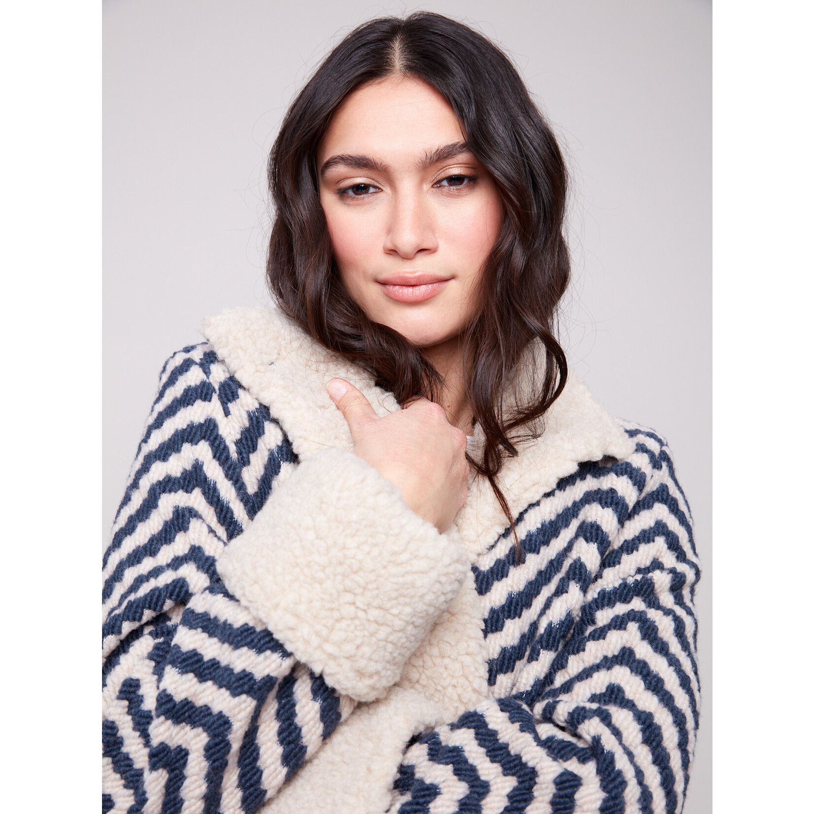 Charlie B Chevron Boucle Sherpa Trim Jacket