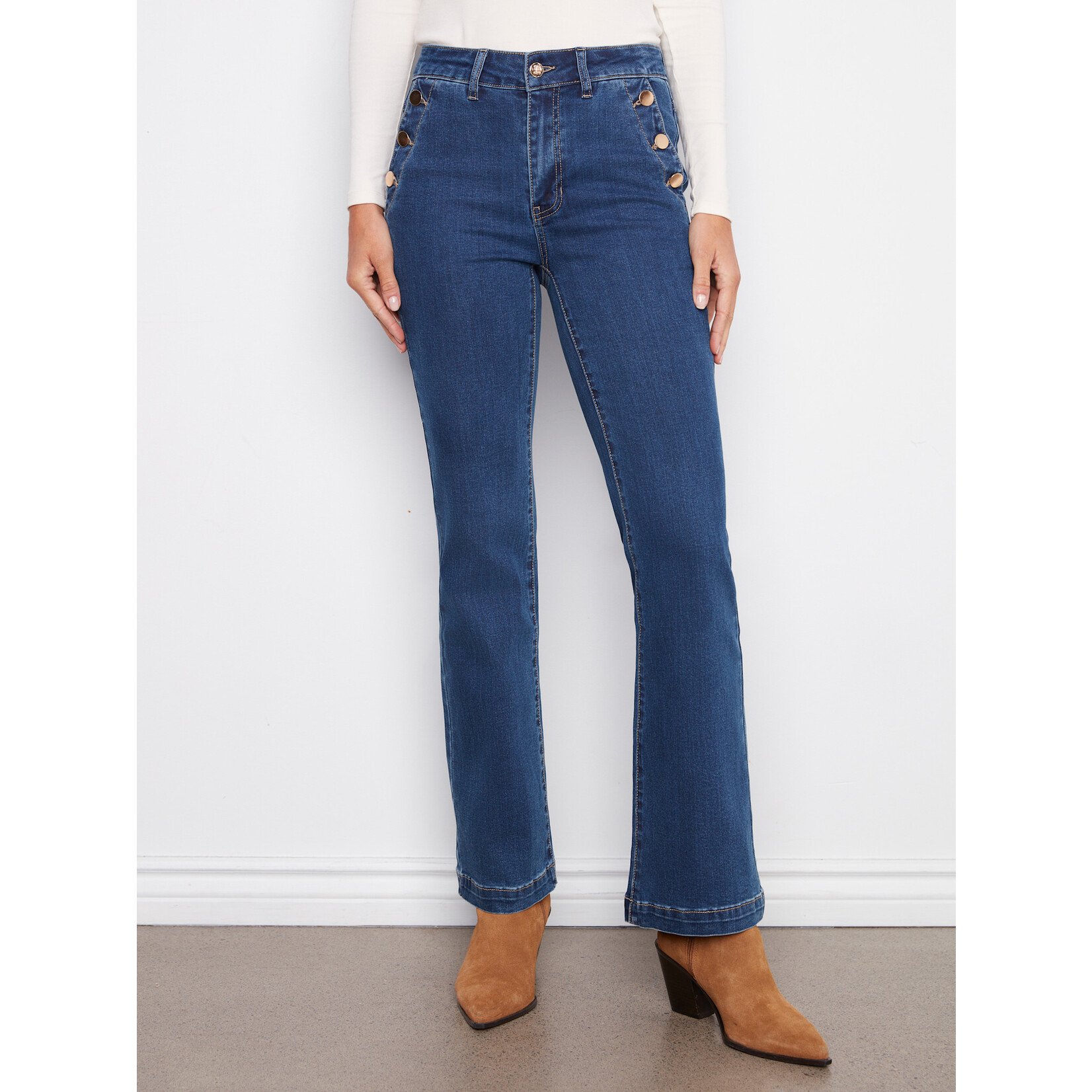 Charlie B Flare Leg Button Detail Jeans