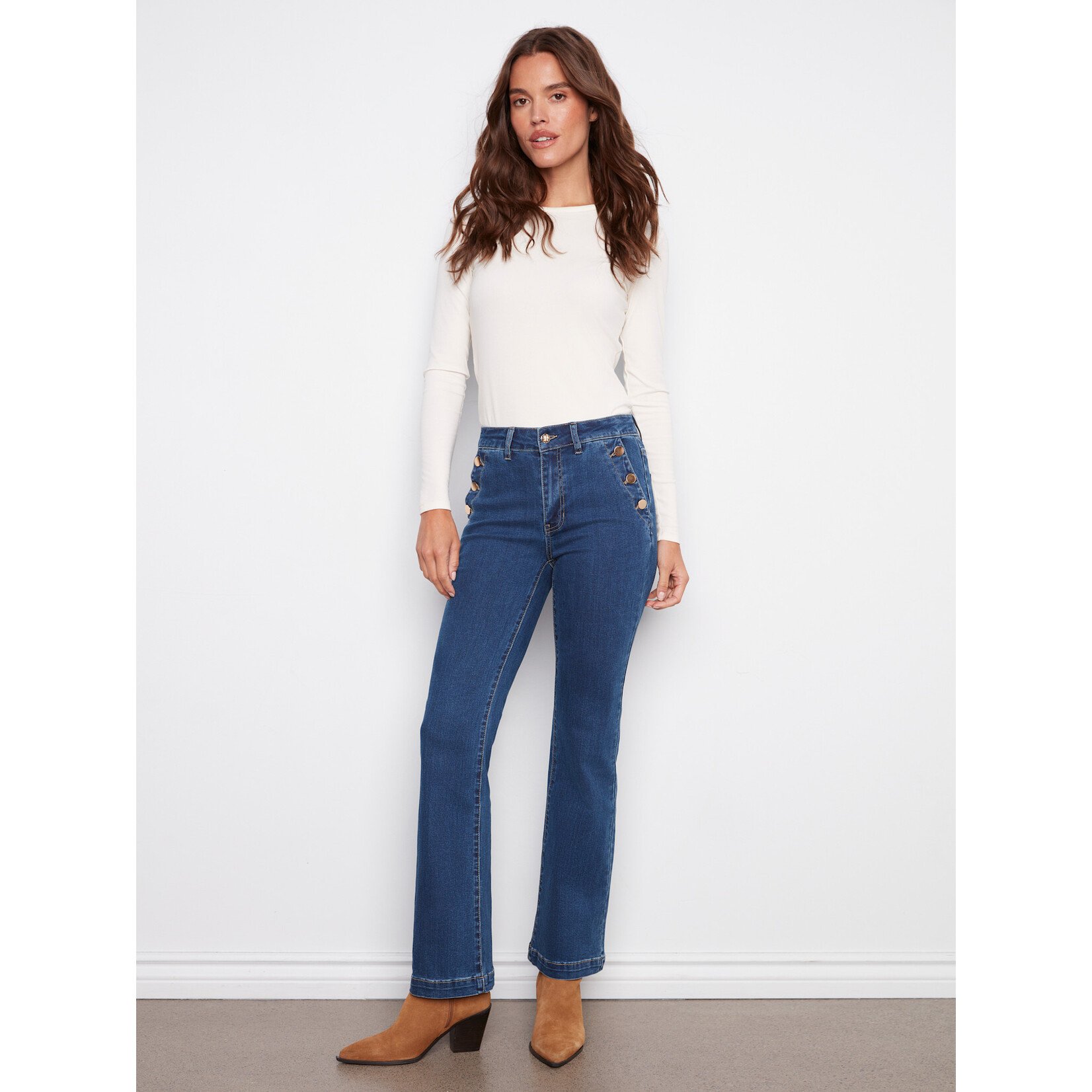 Charlie B Flare Leg Button Detail Jeans