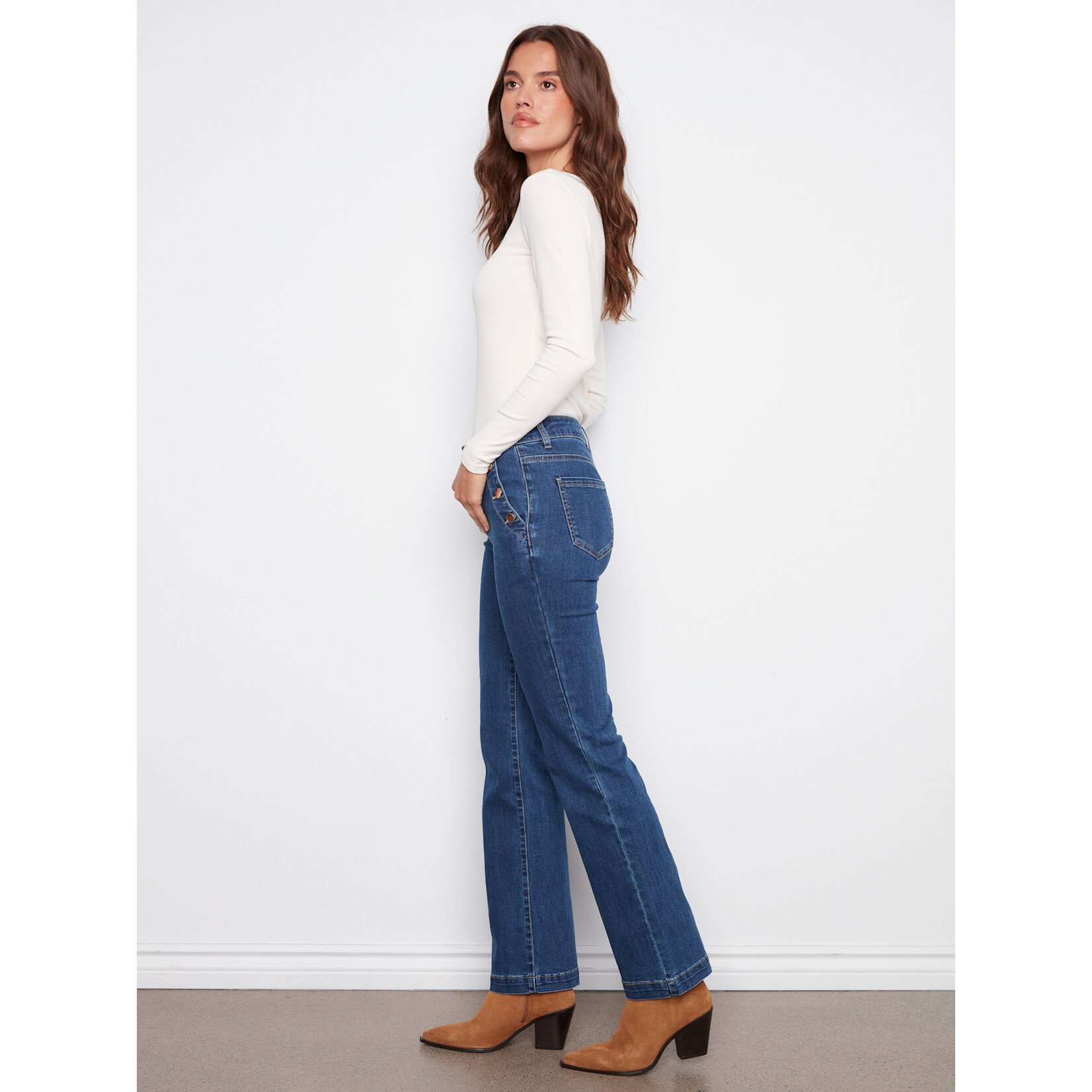 Charlie B Flare Leg Button Detail Jeans