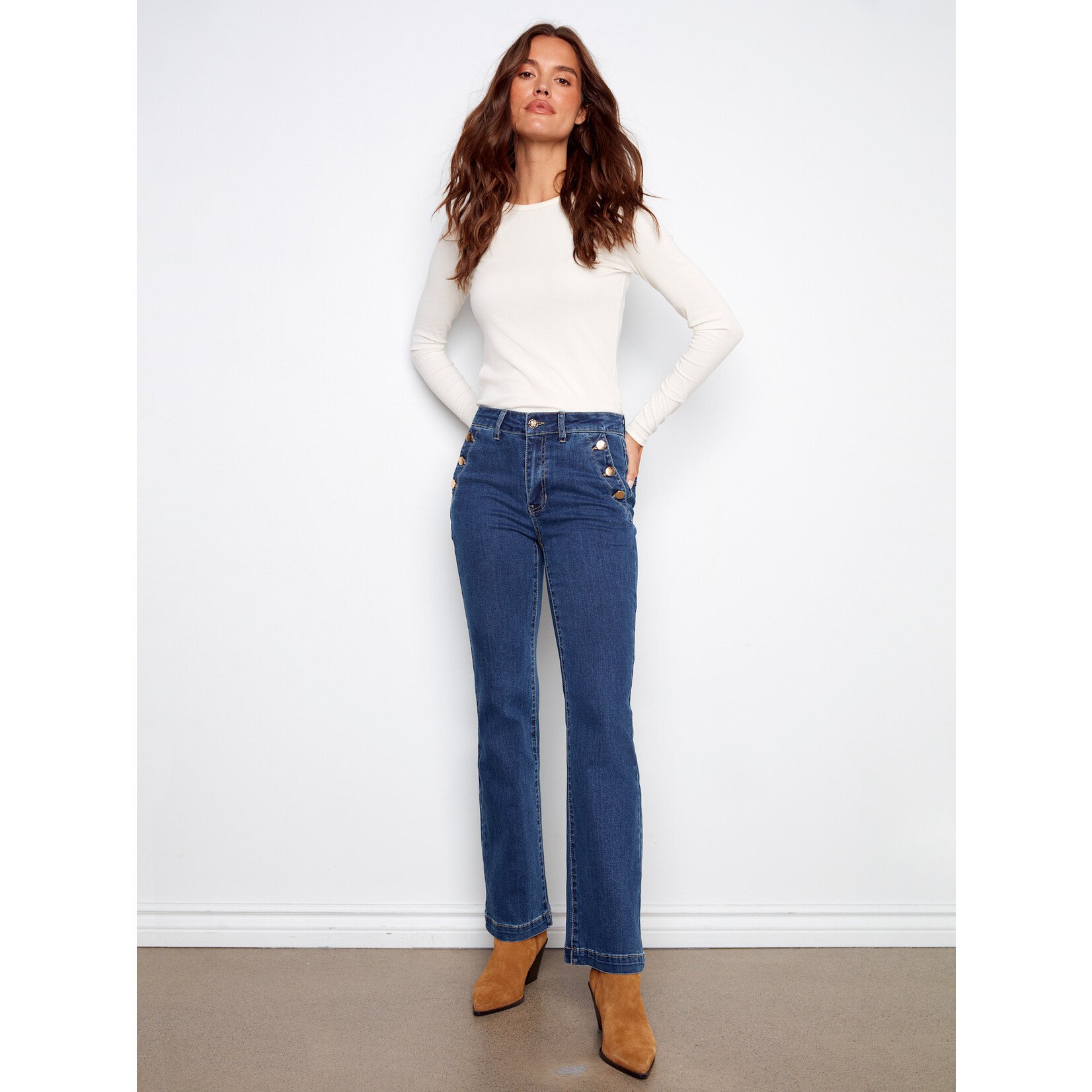 Charlie B Flare Leg Button Detail Jeans