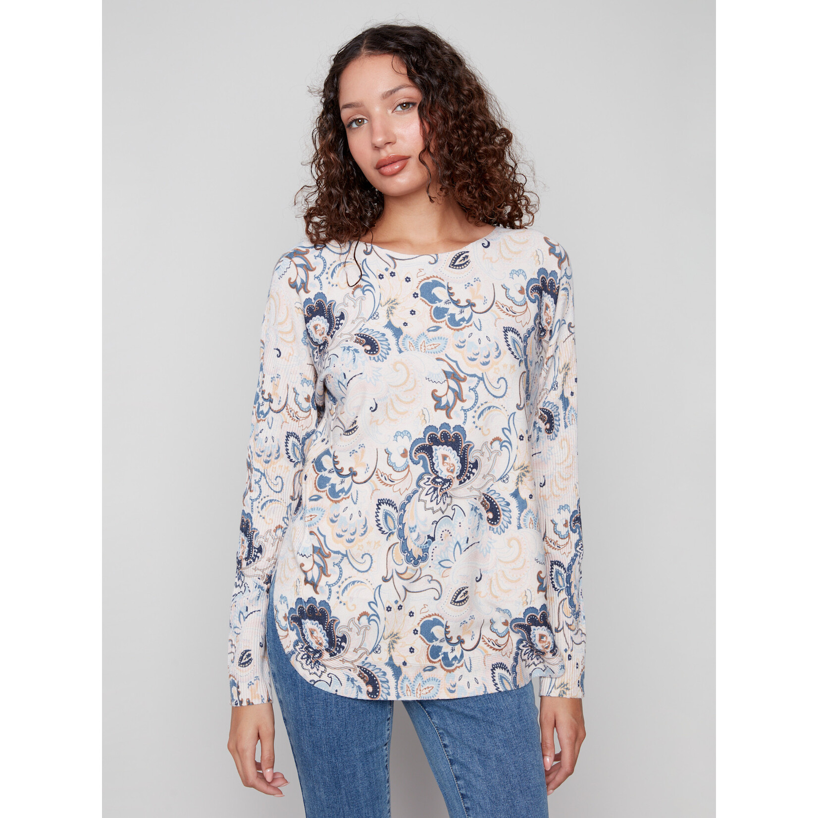 Charlie B Printed Round Hem Sweater