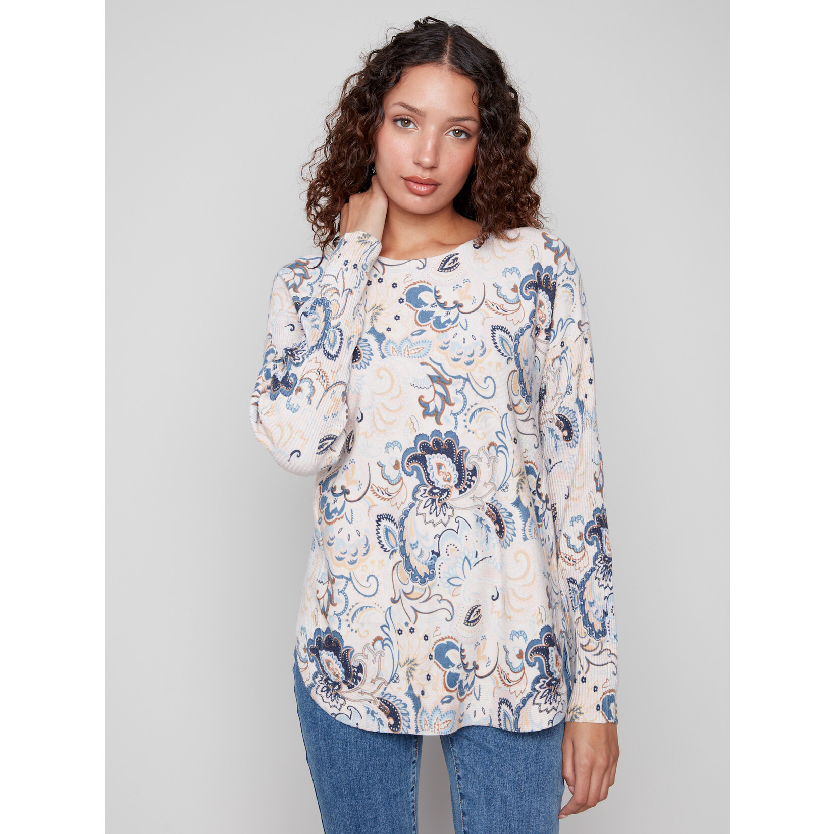 Charlie B Printed Round Hem Sweater
