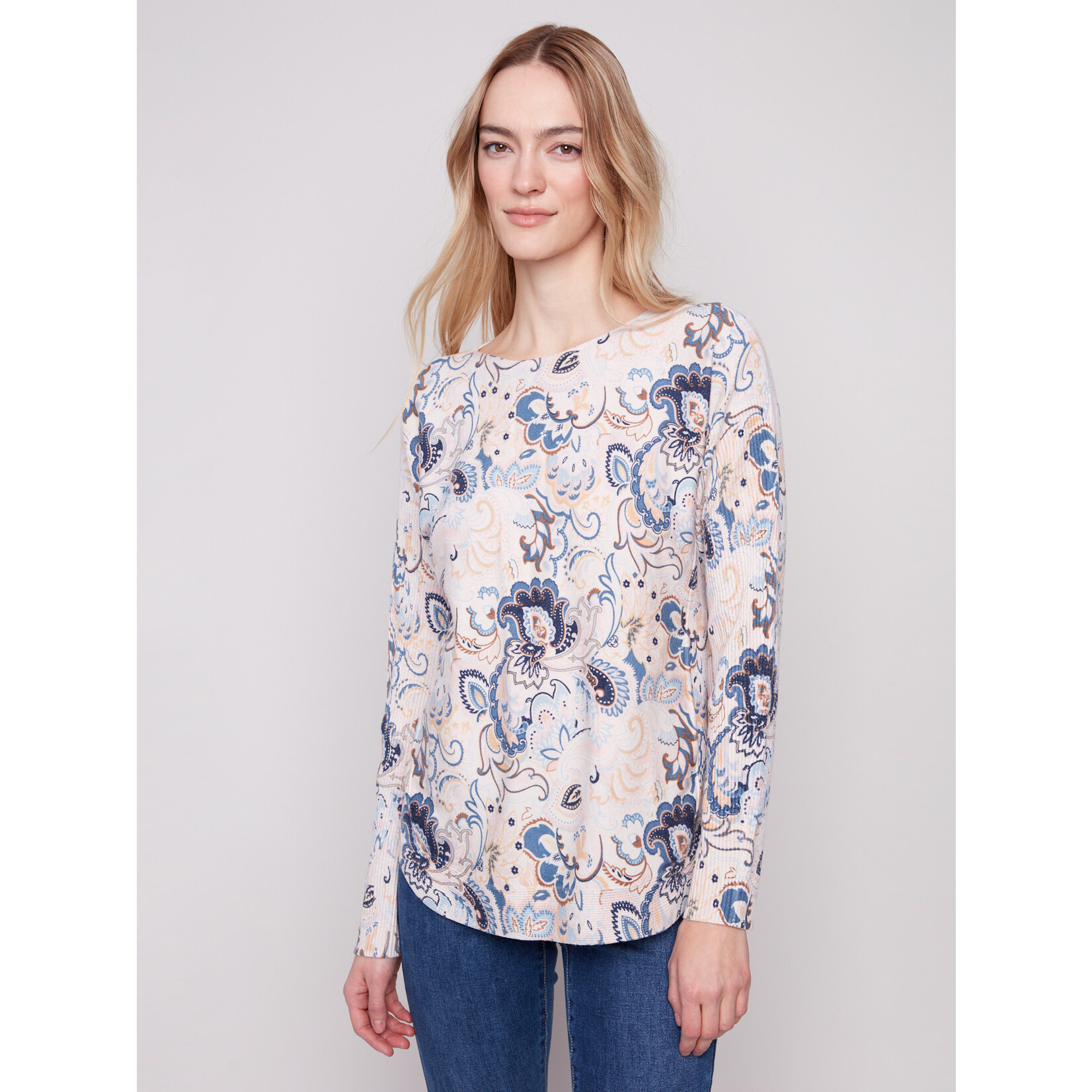 Charlie B Printed Round Hem Sweater