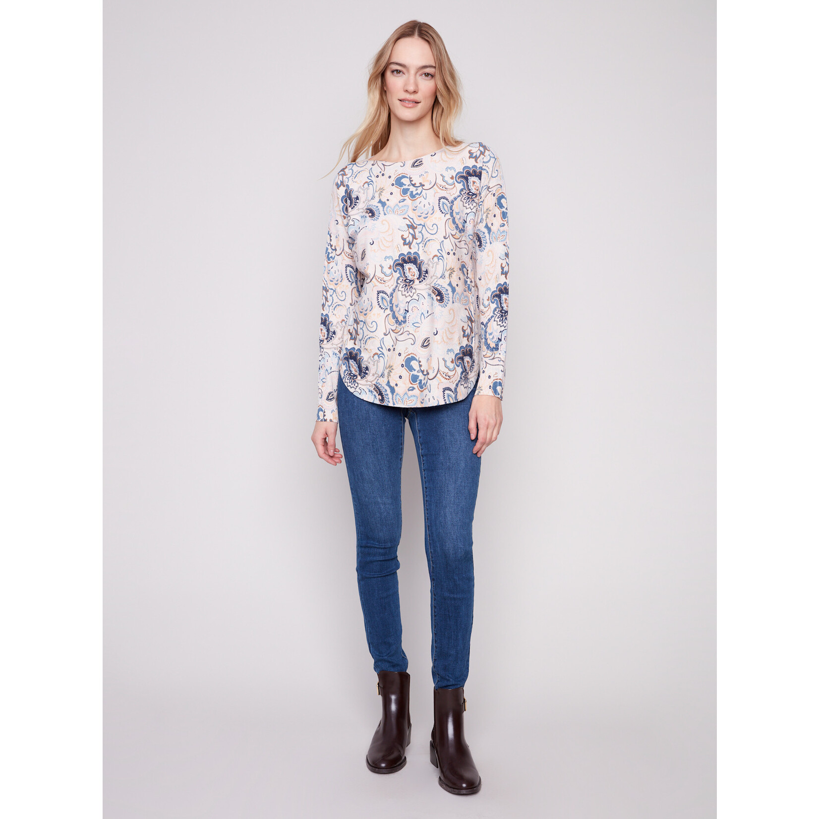 Charlie B Printed Round Hem Sweater