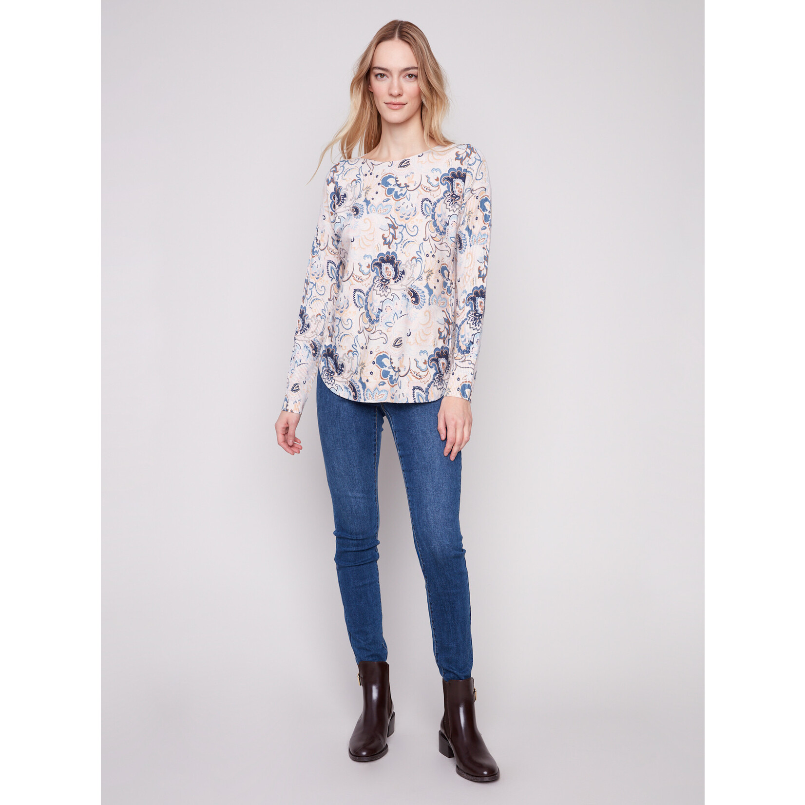 Charlie B Printed Round Hem Sweater