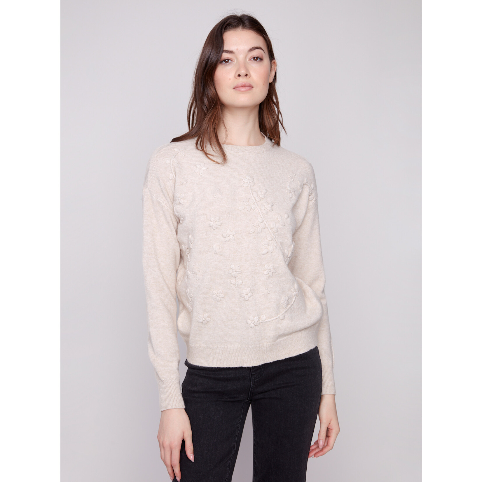 Charlie B Crewneck Sweater With Tonal Embroidery