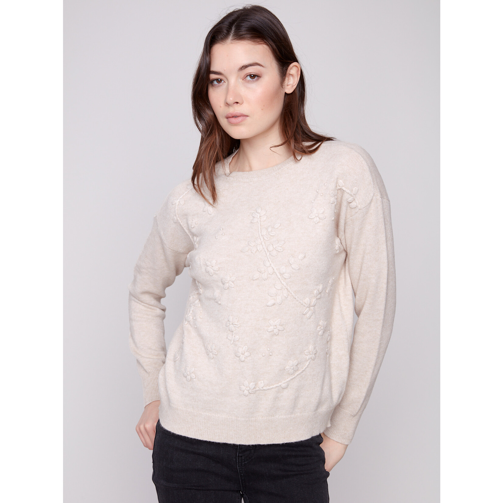 Charlie B Crewneck Sweater With Tonal Embroidery