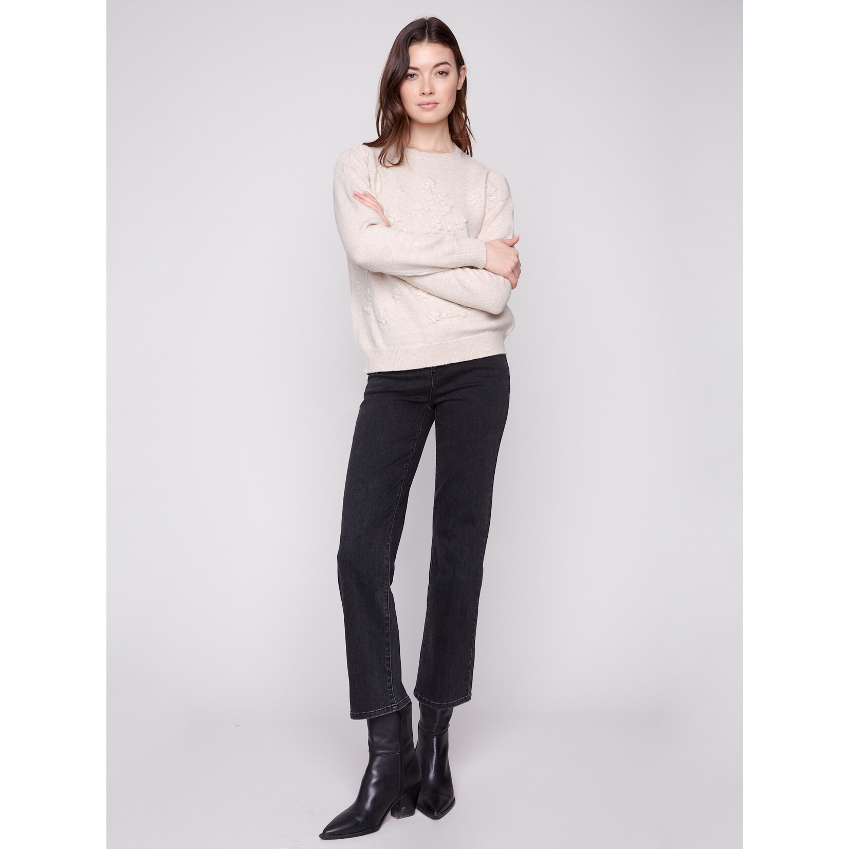 Charlie B Crewneck Sweater With Tonal Embroidery