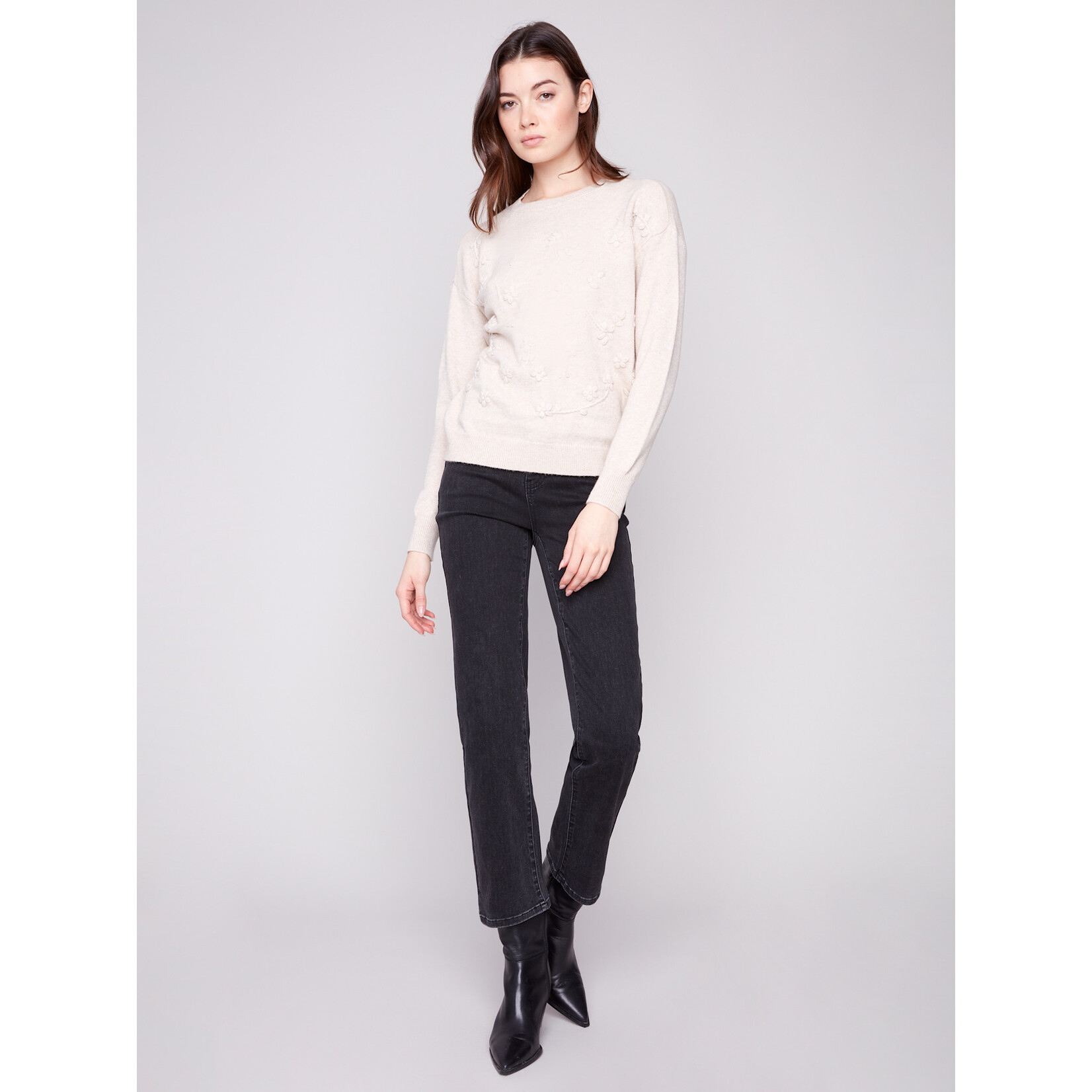 Charlie B Crewneck Sweater With Tonal Embroidery
