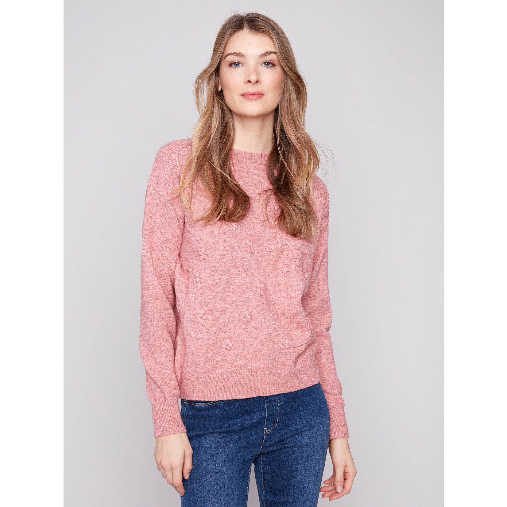 Charlie B Crewneck Sweater With Tonal Embroidery