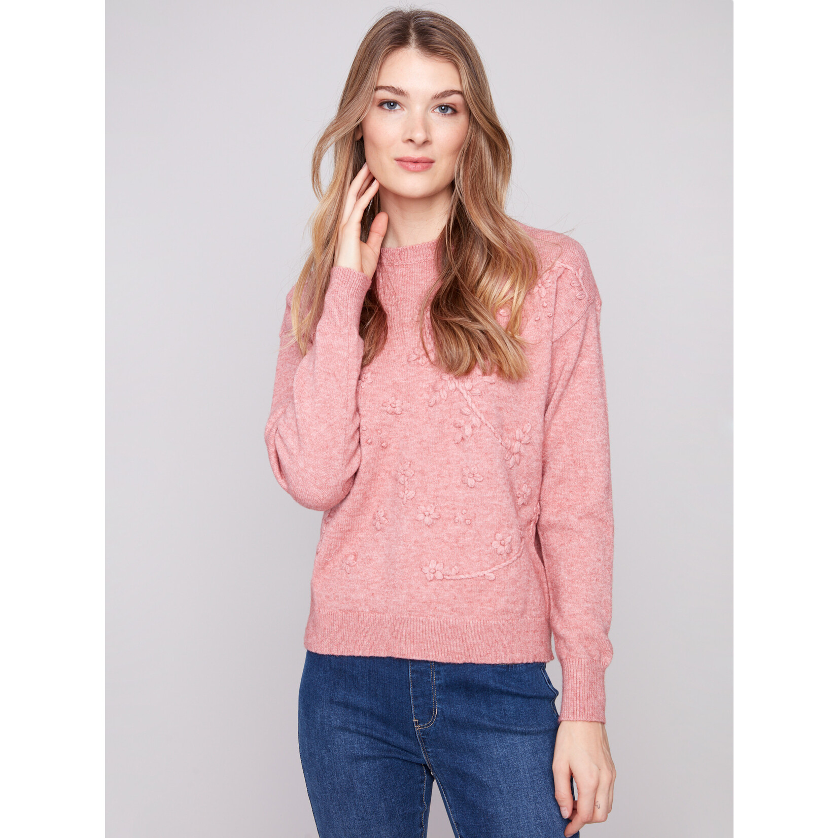 Charlie B Crewneck Sweater With Tonal Embroidery