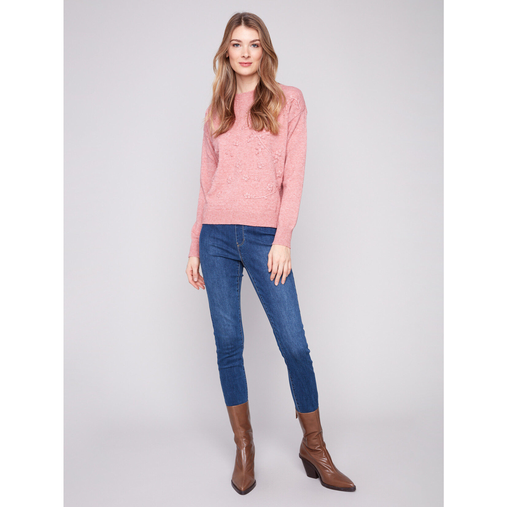 Charlie B Crewneck Sweater With Tonal Embroidery