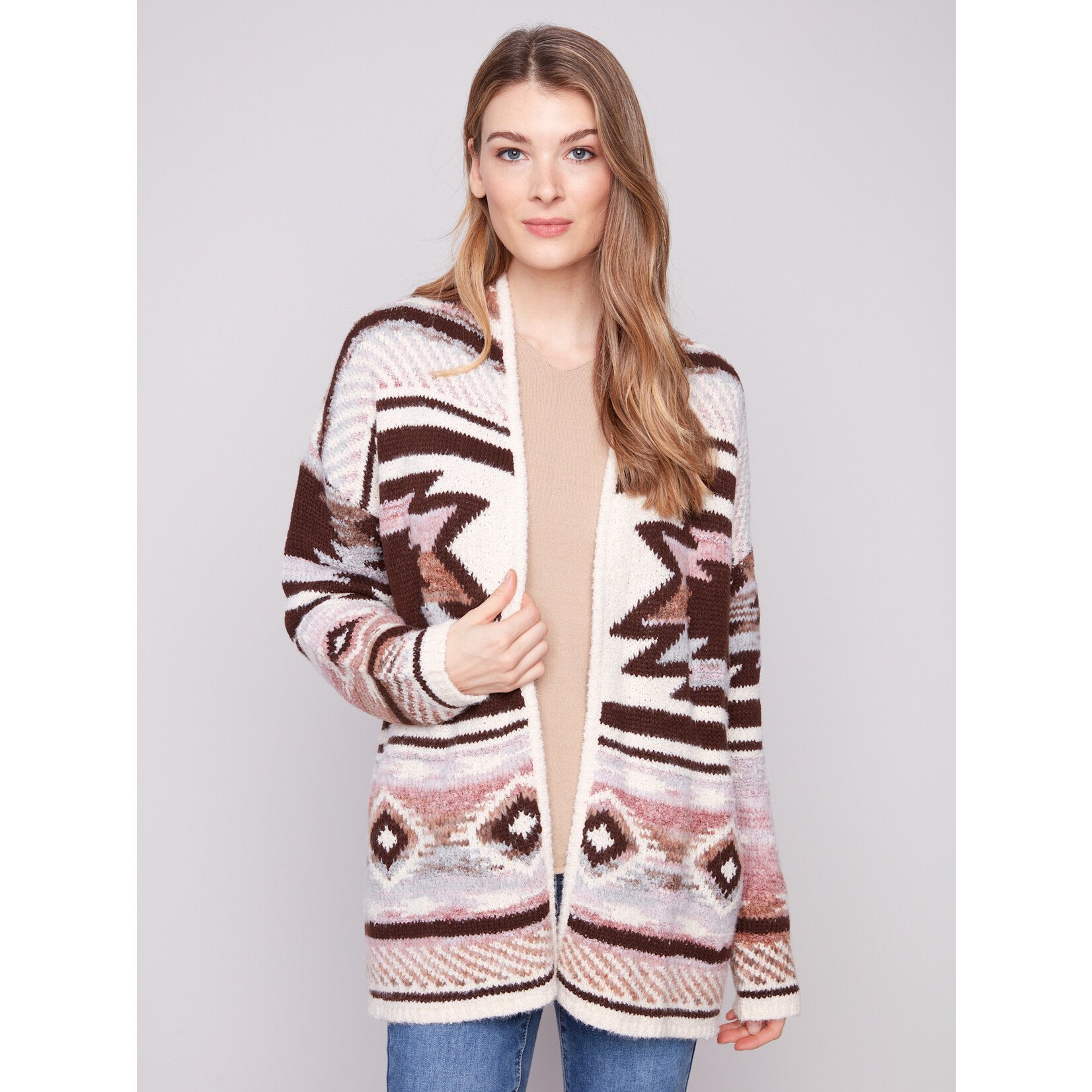 Charlie B Jacquard Cardigan With Patch Pockets