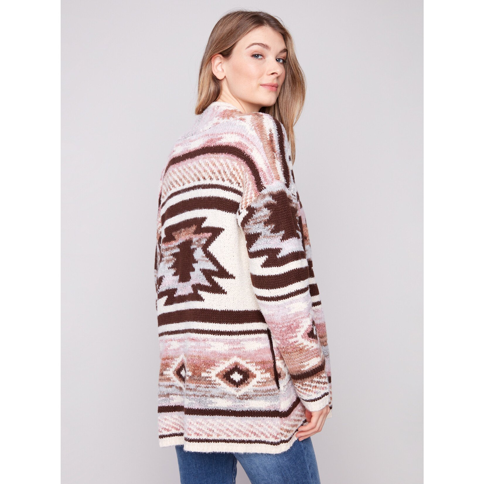Charlie B Jacquard Cardigan With Patch Pockets