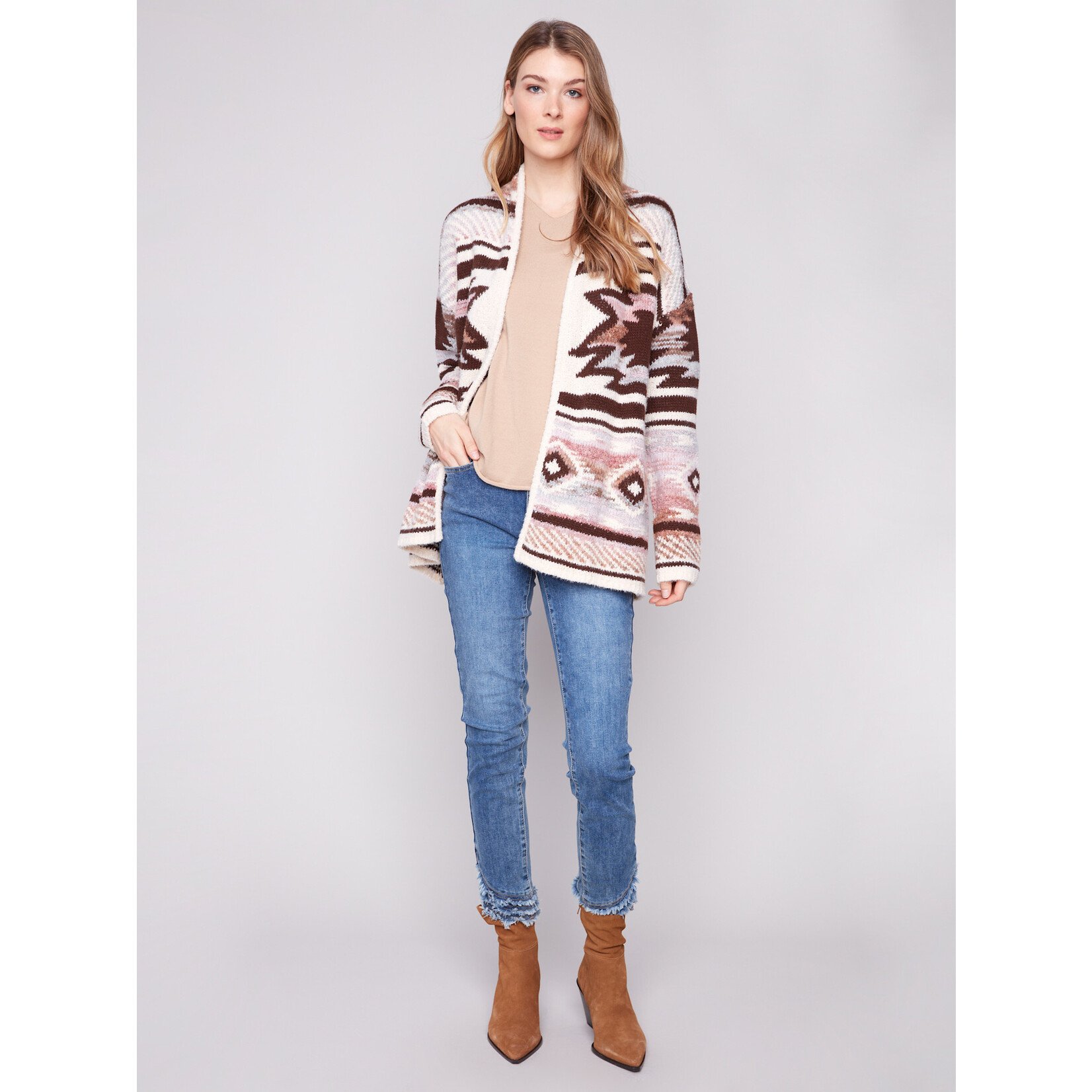 Charlie B Jacquard Cardigan With Patch Pockets