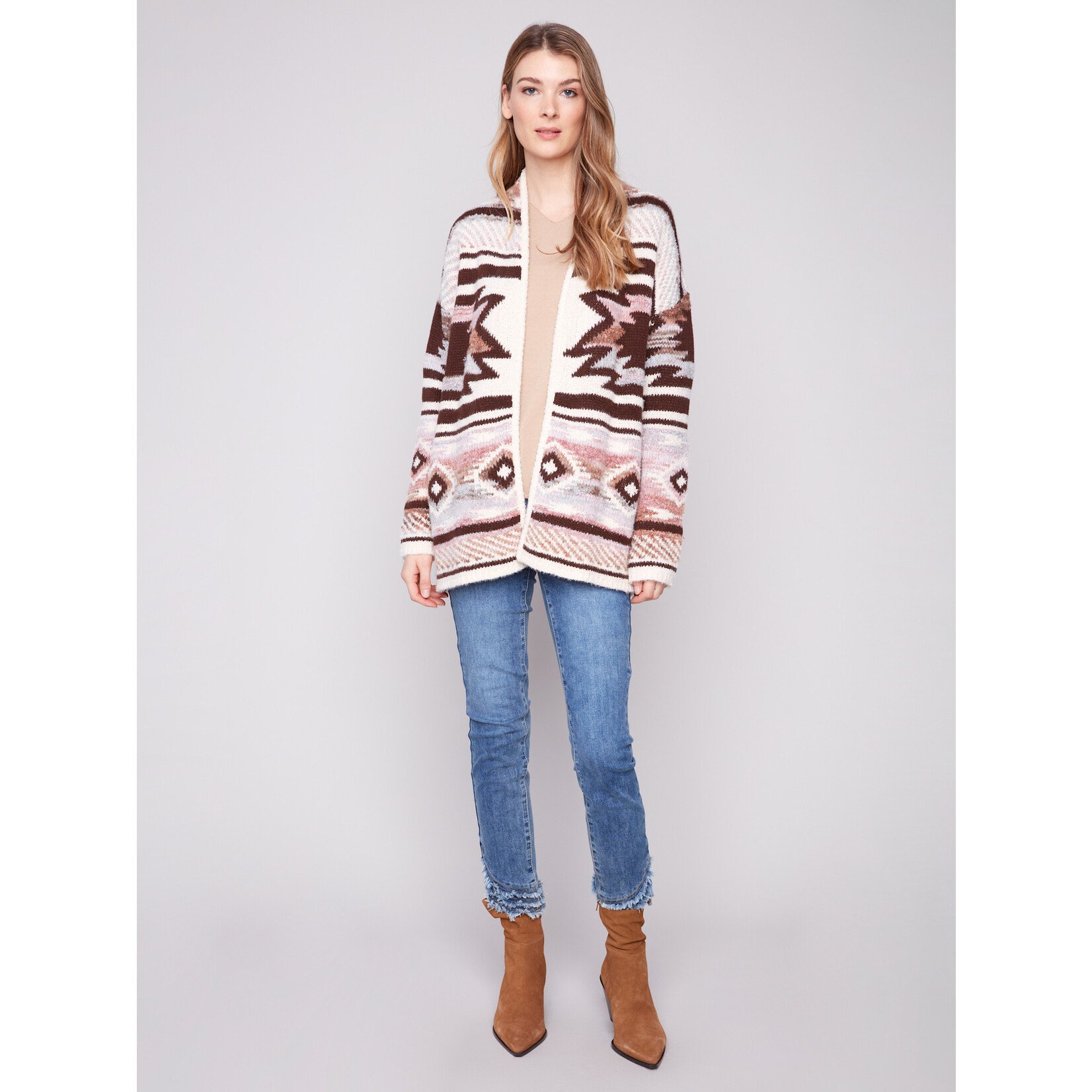 Charlie B Jacquard Cardigan With Patch Pockets